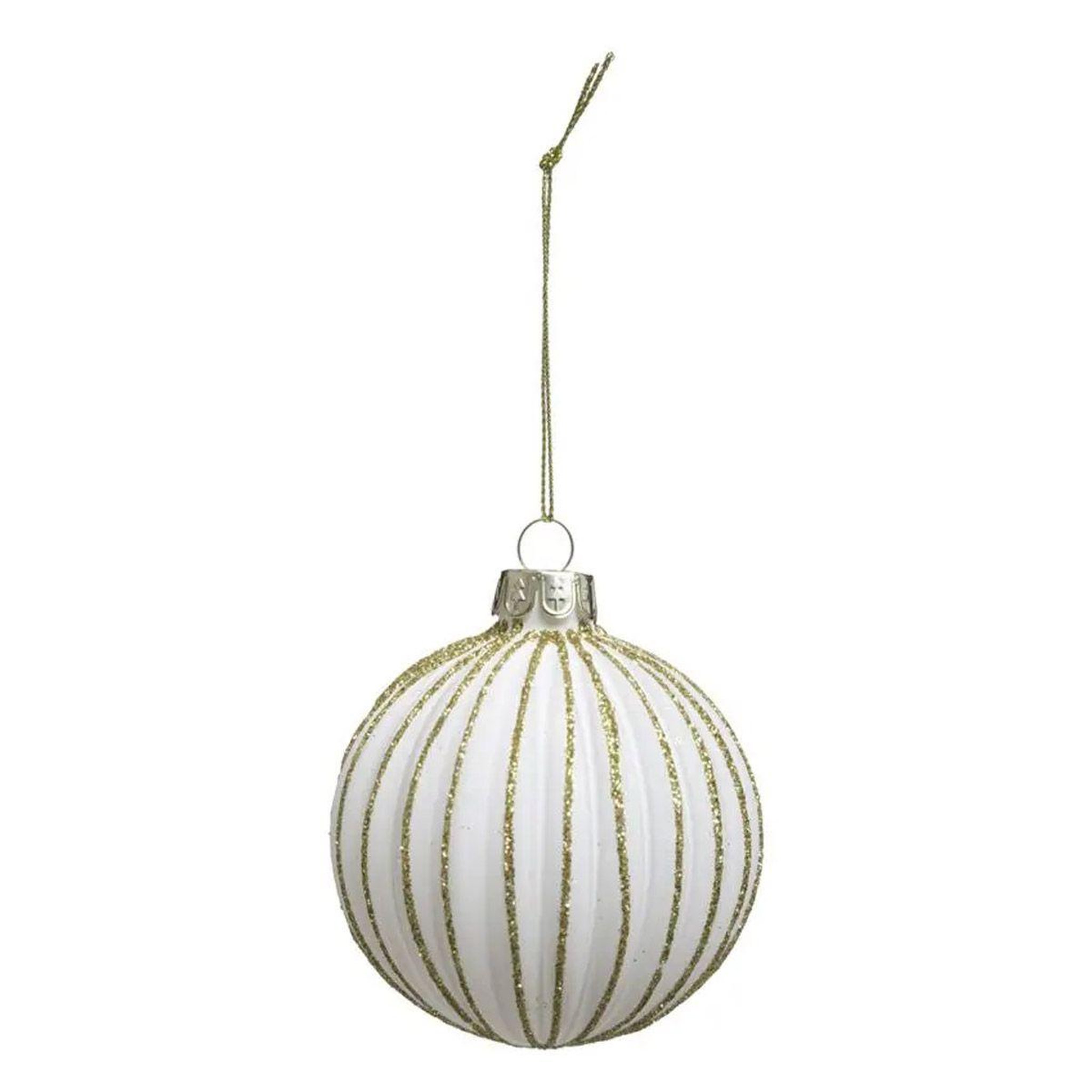 ATMOSPHERA Boule de noël effet strié  marron glacé  7cm blanc