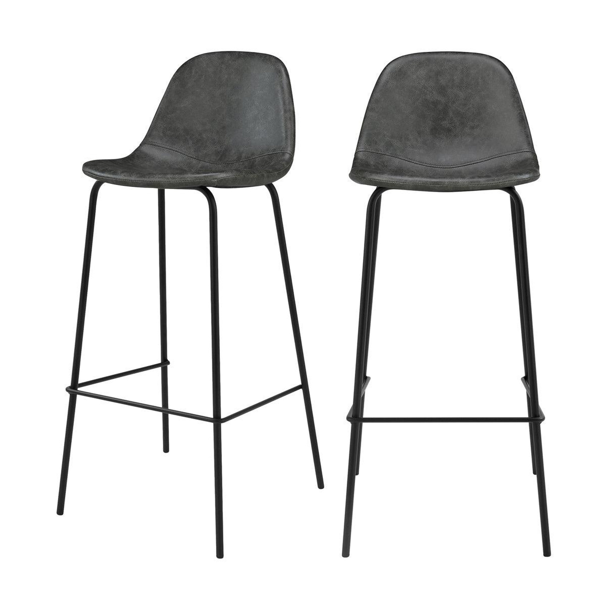 MAISON PAVANE Lot de 2 chaises de bar 75 cm en cuir synthétique gris/noir-henrik