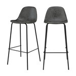 MAISON PAVANE Lot de 2 chaises de bar 75 cm en cuir synthétique gris/noir-Henrik