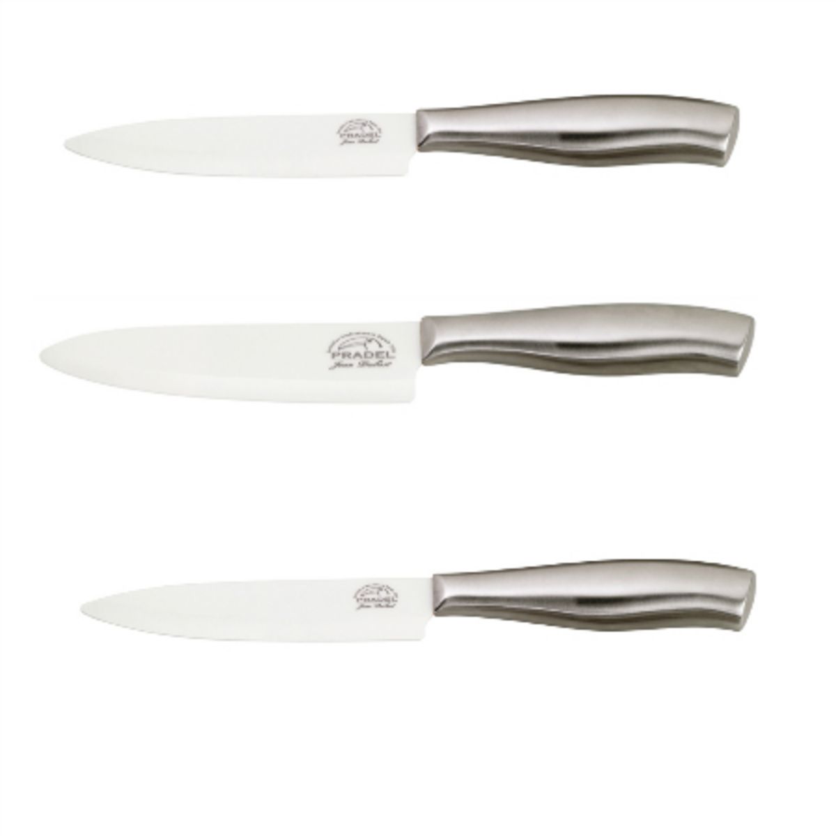 PRADEL Lot de 3 couteaux céramique manche tout inox 