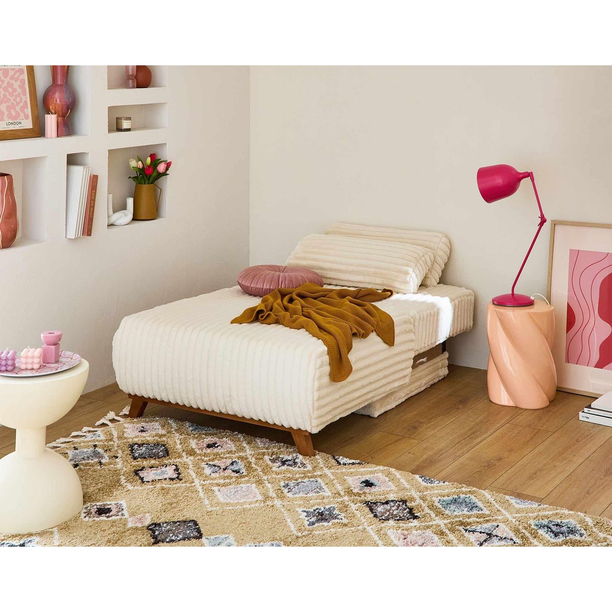 BEST MOBILIER Cristal - fauteuil - convertible avec coffre - en fausse fourrure côtelée