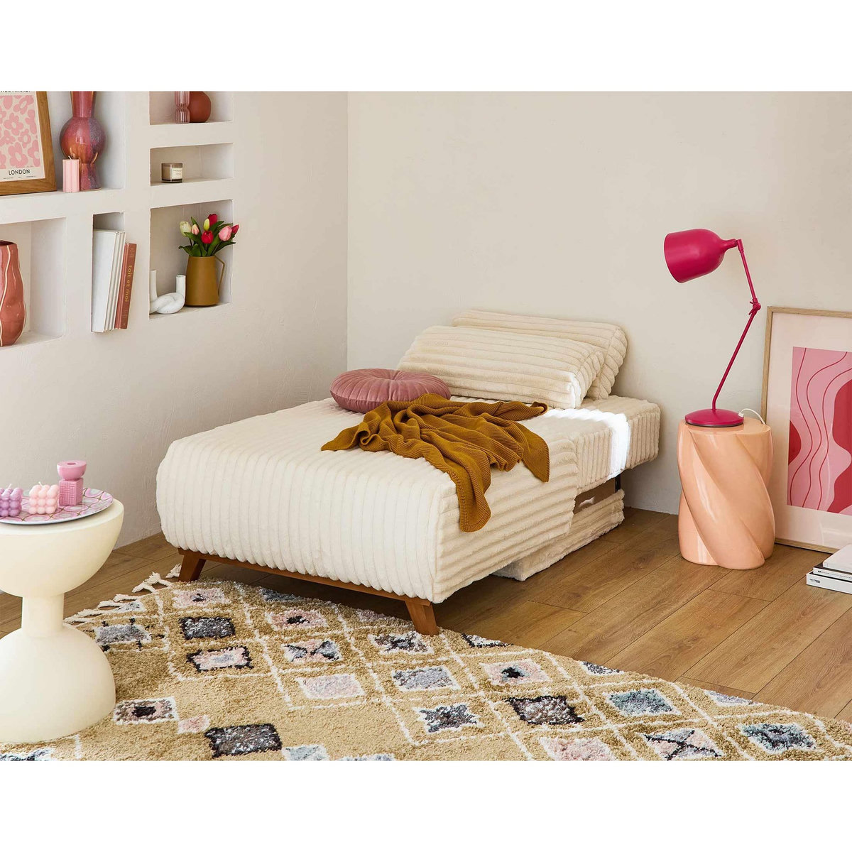 BEST MOBILIER Cristal - fauteuil - convertible avec coffre - en fausse fourrure côtelée