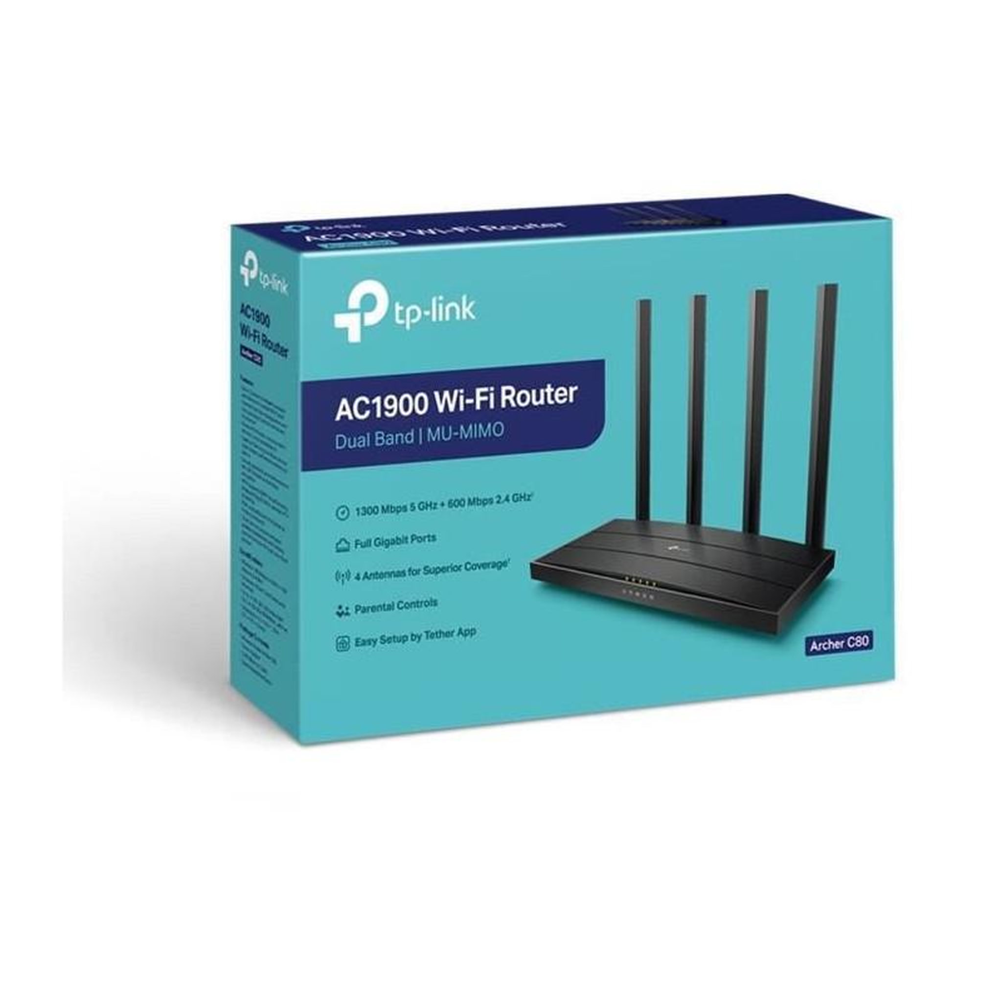Voir la diapositive 4 : TPLINK TP-Link Routeur WiFi AC 1900Mbps Archer C80, WiFi Bi-bande, routeur wifi puissant avec 5 ports Gigabit