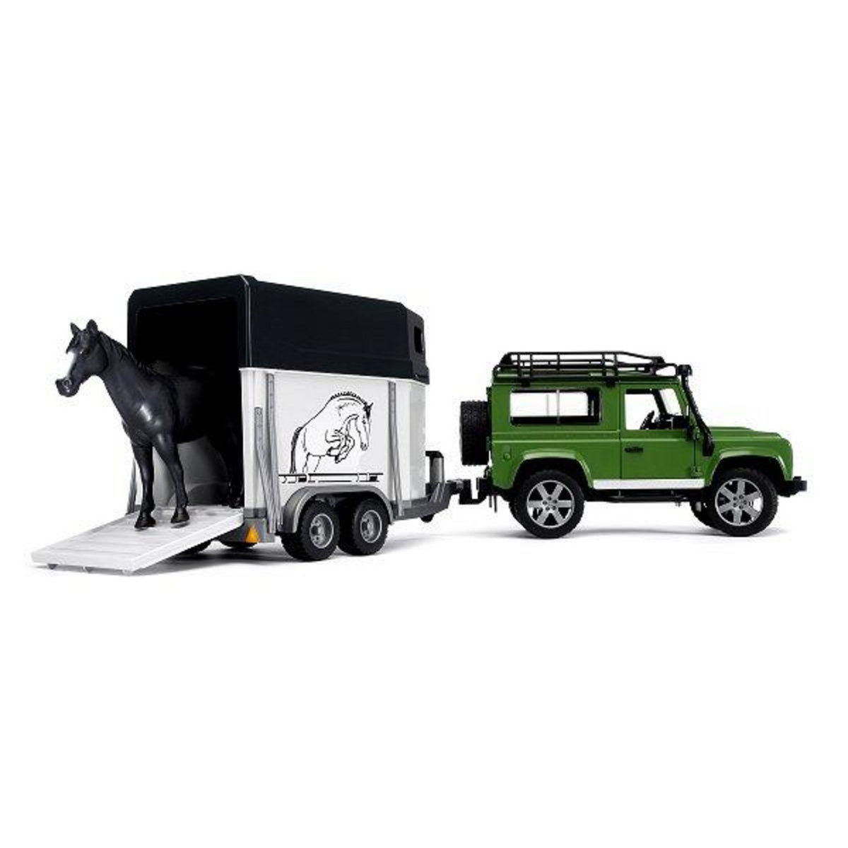 Bruder Land Rover Defender 90 Break avec van et figurine cheval