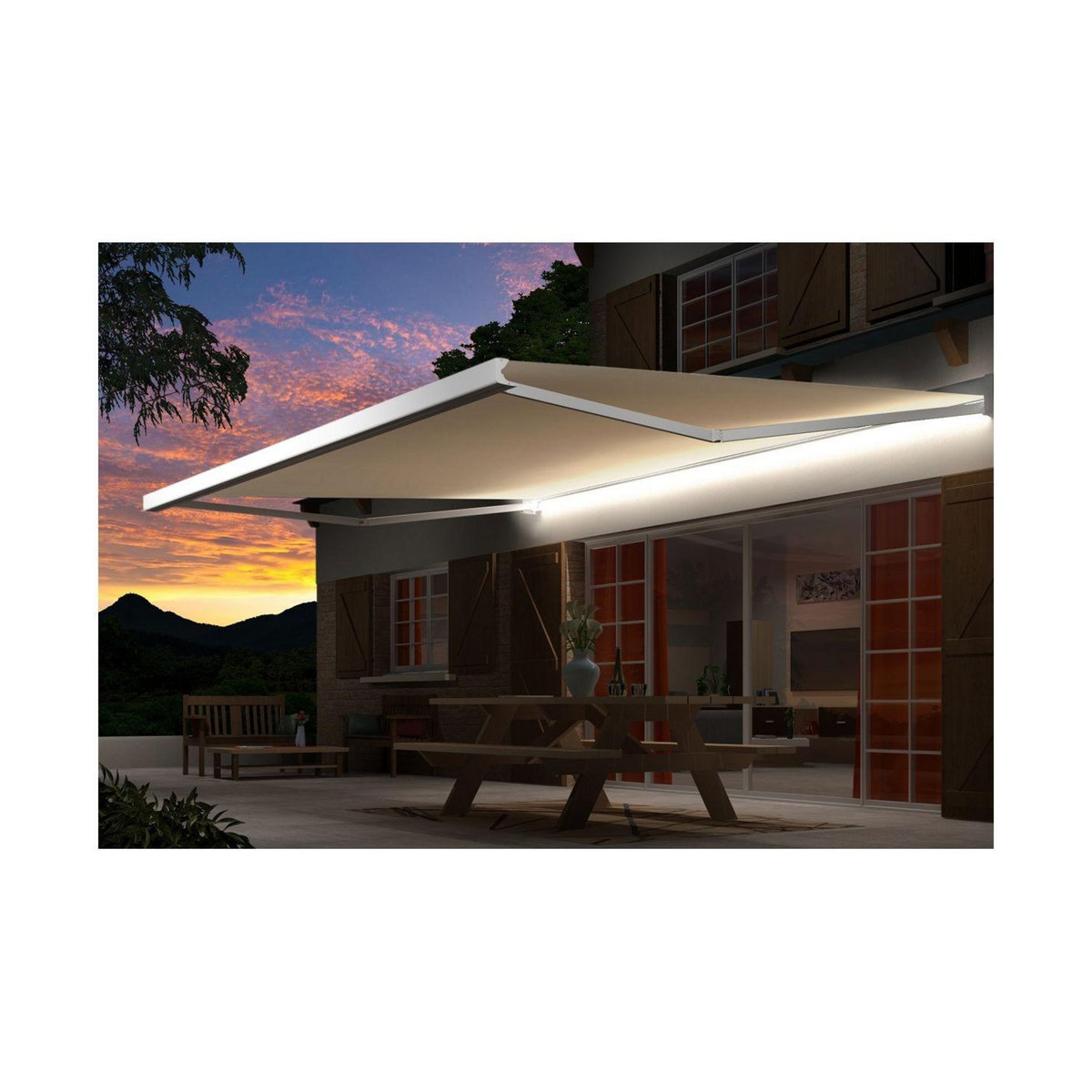 SUNSTYL Store motorisé avec Led NINA Coffre intégral blanc 