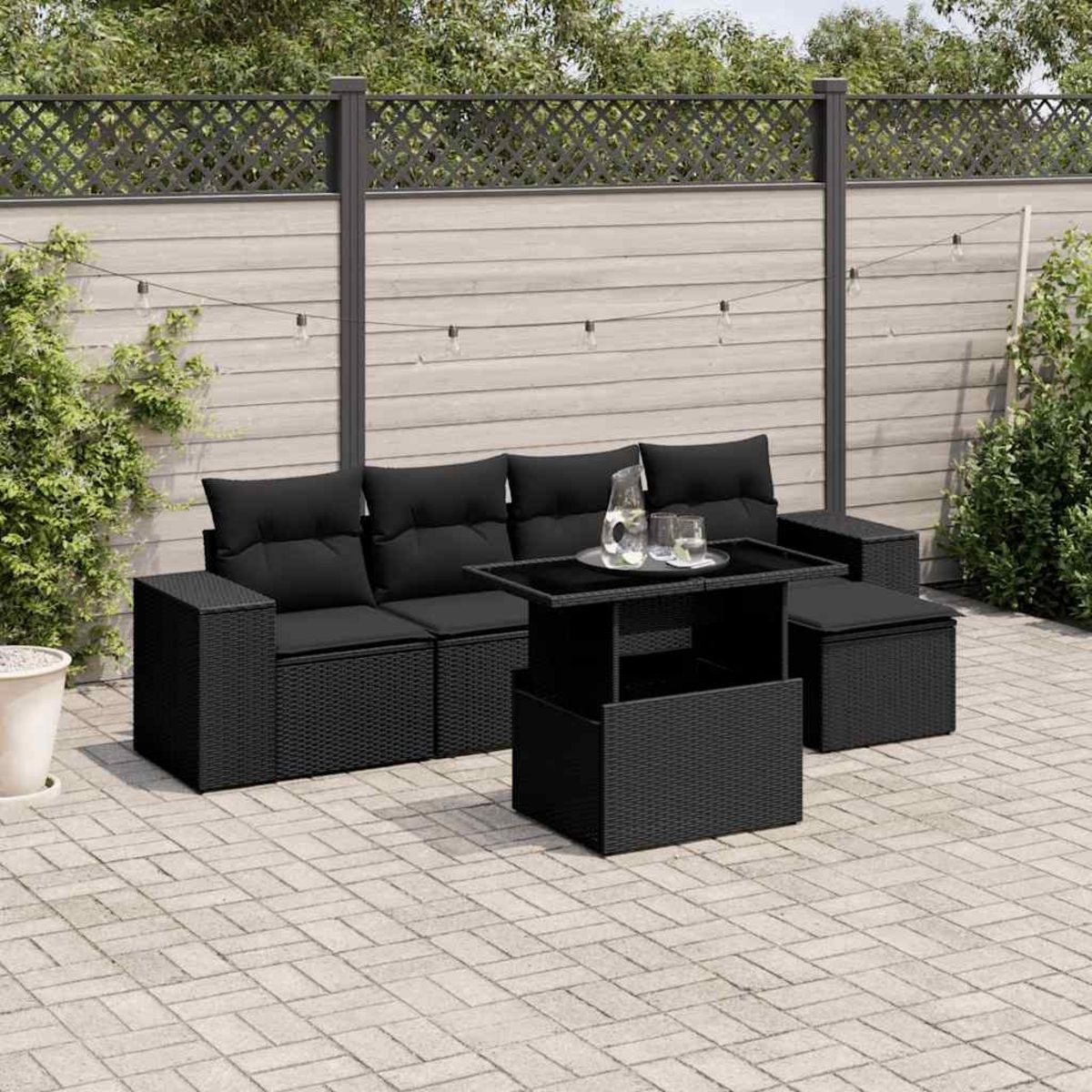 VIDAXL Salon de jardin 6 pcs avec coussins noir resine tressee