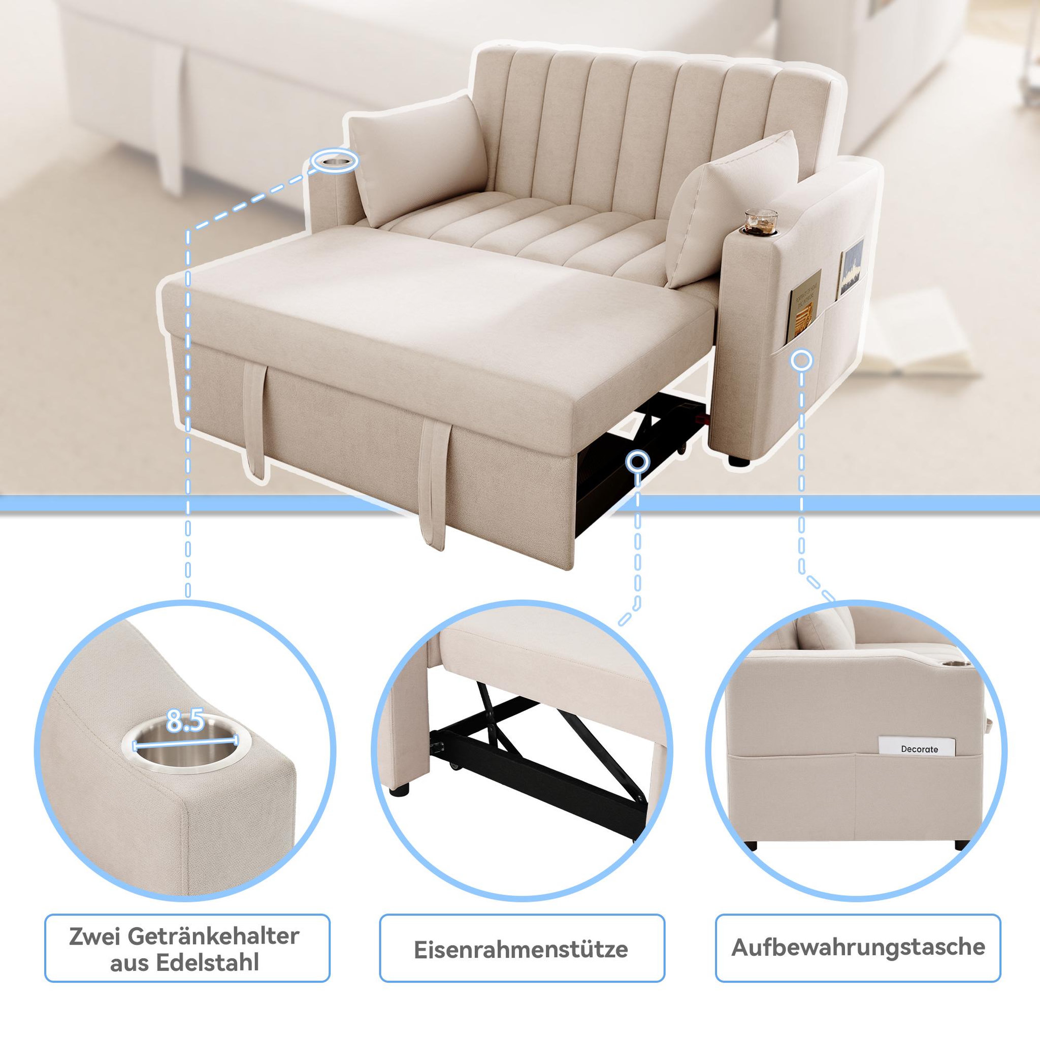 Voir la diapositive 5 : MERAX Canapé droit convertible