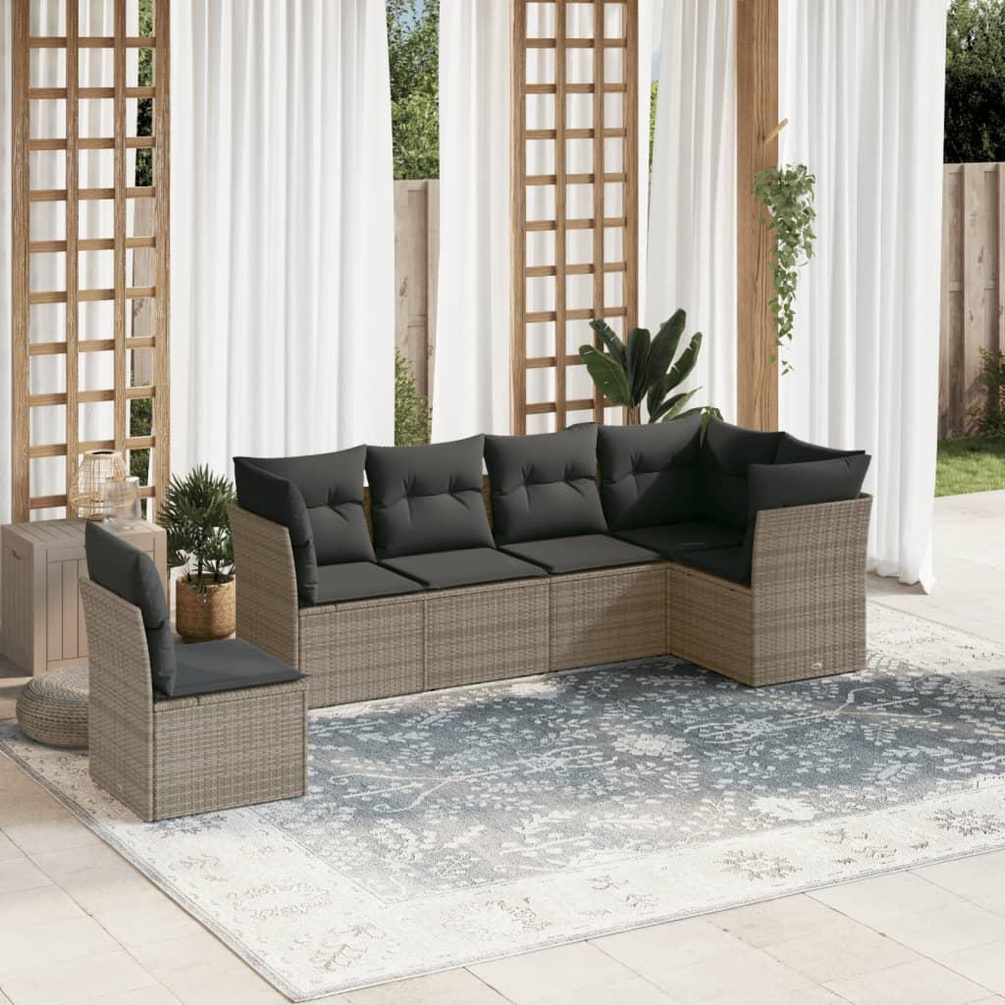 VIDAXL Salon de jardin 6 pcs avec coussins gris resine tressee