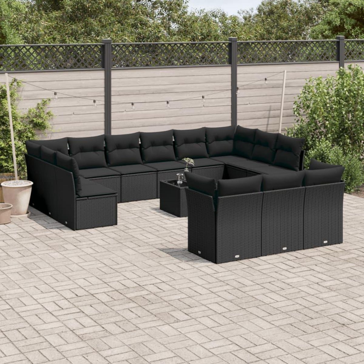VIDAXL Salon de jardin avec coussins 14 pcs noir resine tressee