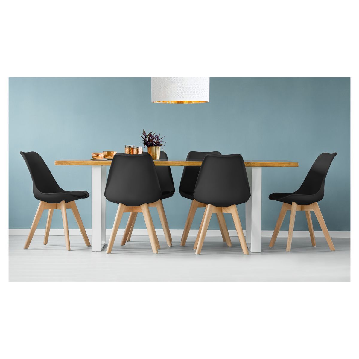 Lot de 6 chaises pieds bois massif LYDIA