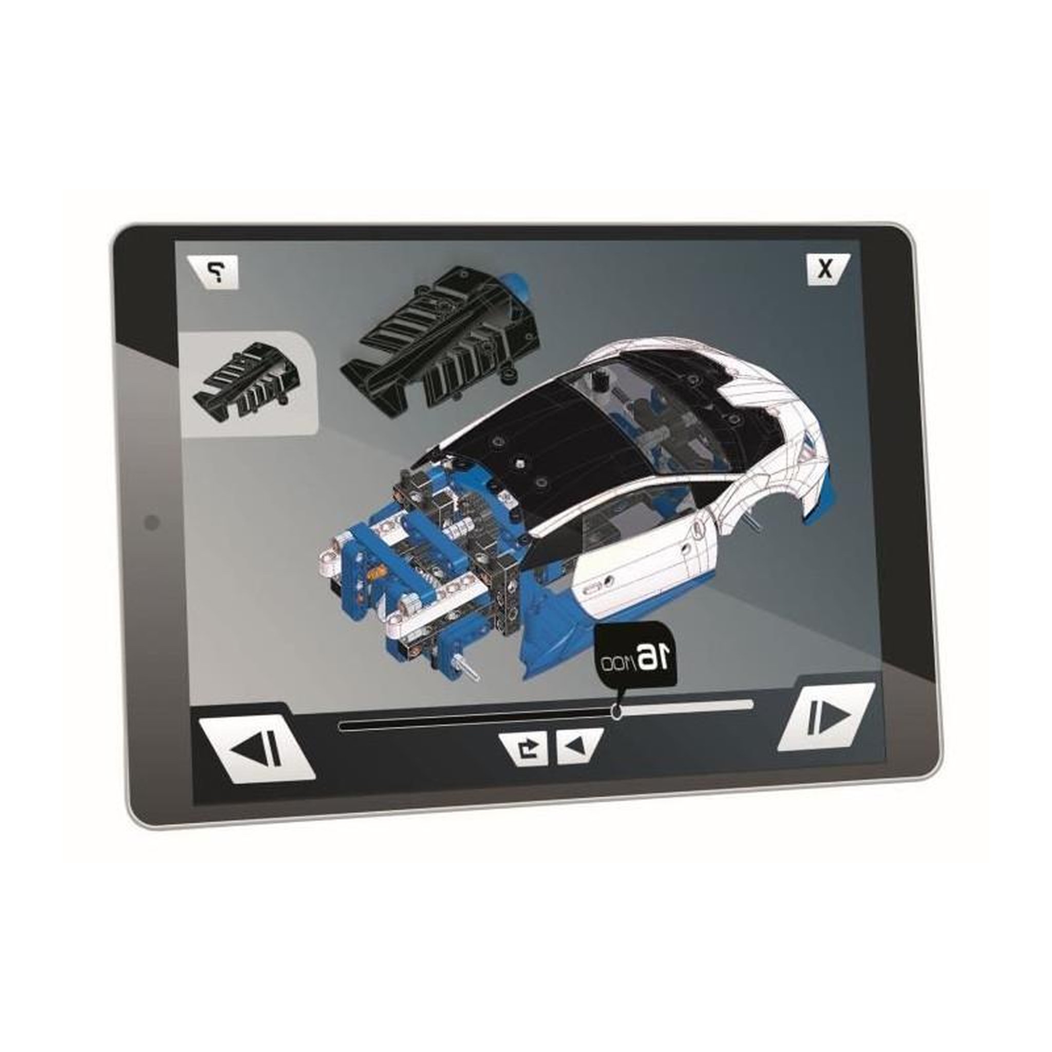 Voir la diapositive 5 : CLEMENTONI CLEMENTONI - Lamborghini Huracan STO a construire - Roues orientables - Manuel illustré et application pour visualisation 3D -