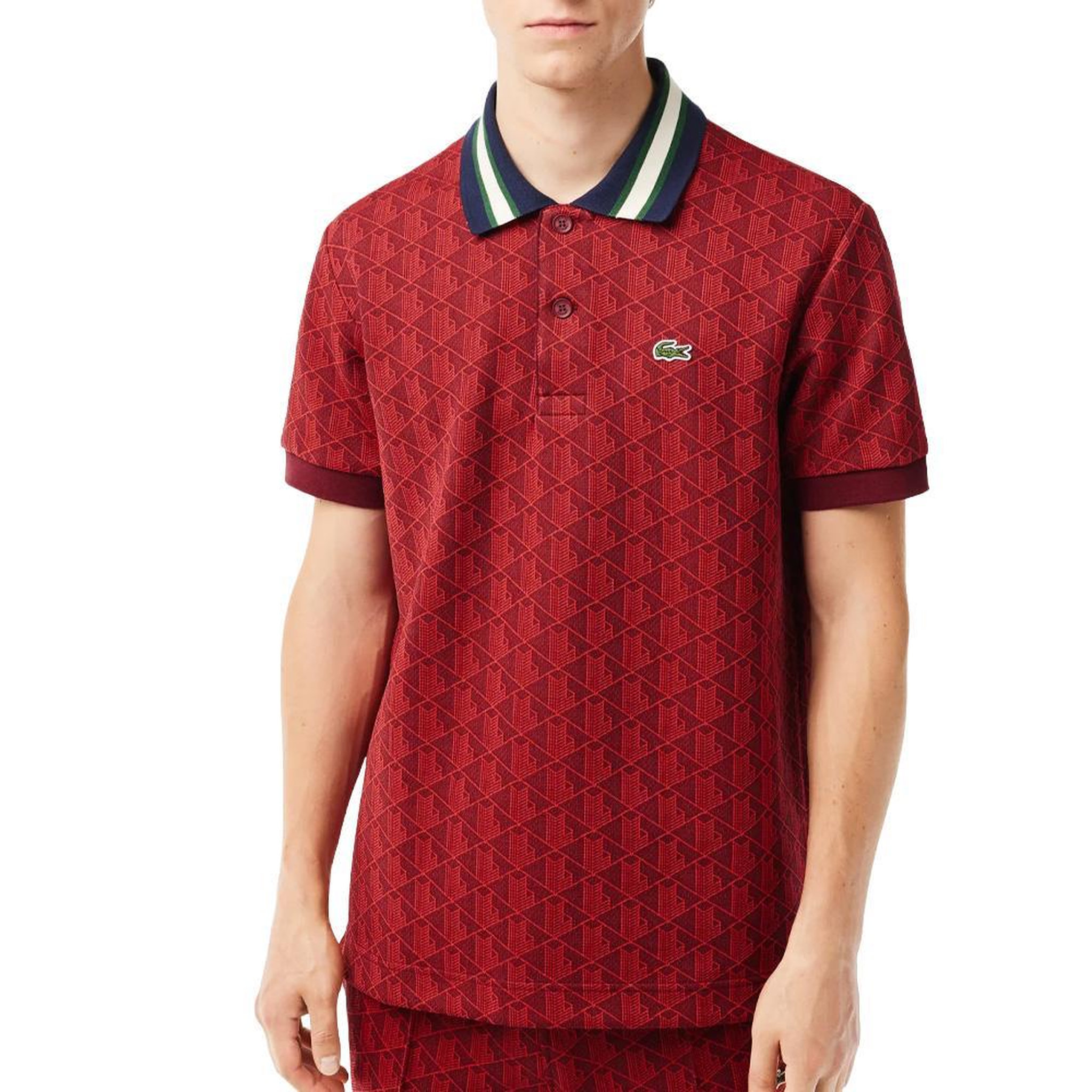 Lacoste Polo rouge homme lacoste classic monogram jacquard. Coloris disponibles : Rouge