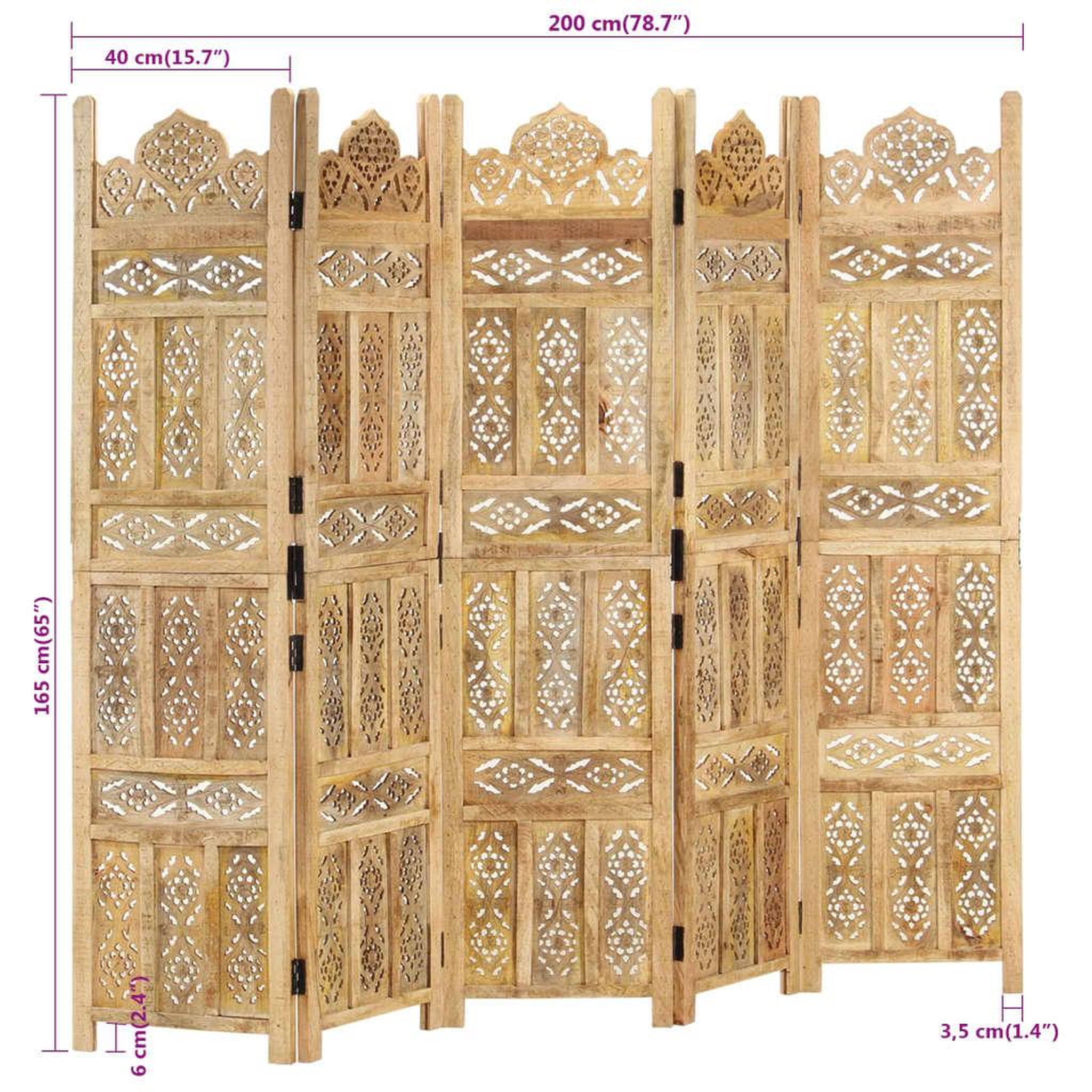 Voir la diapositive 6 : VIDAXL Cloison de separation 5 panneaux 200x165 cm Bois de manguier