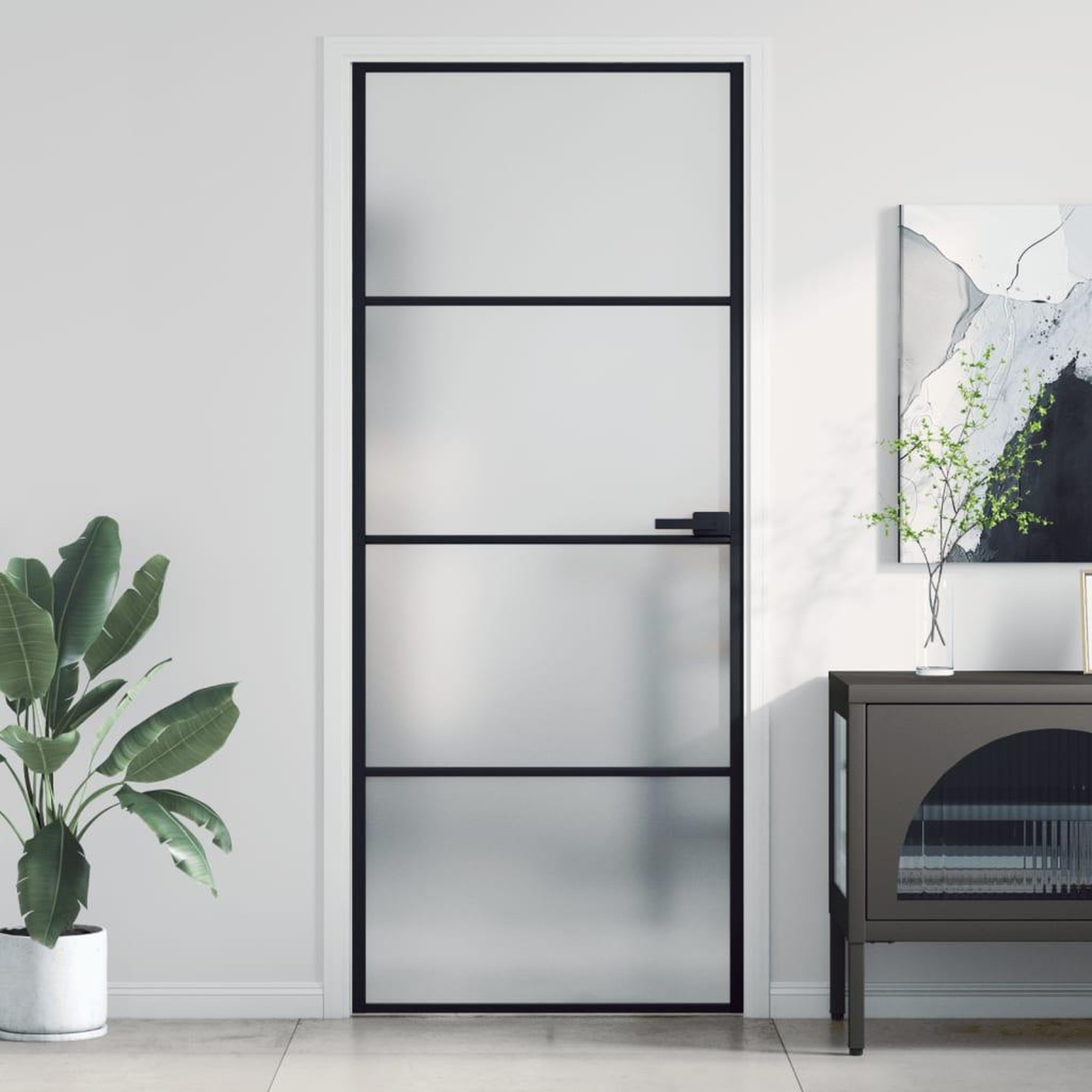 VIDAXL Porte interieure mince noir 83x201,5 cm verre trempe aluminium