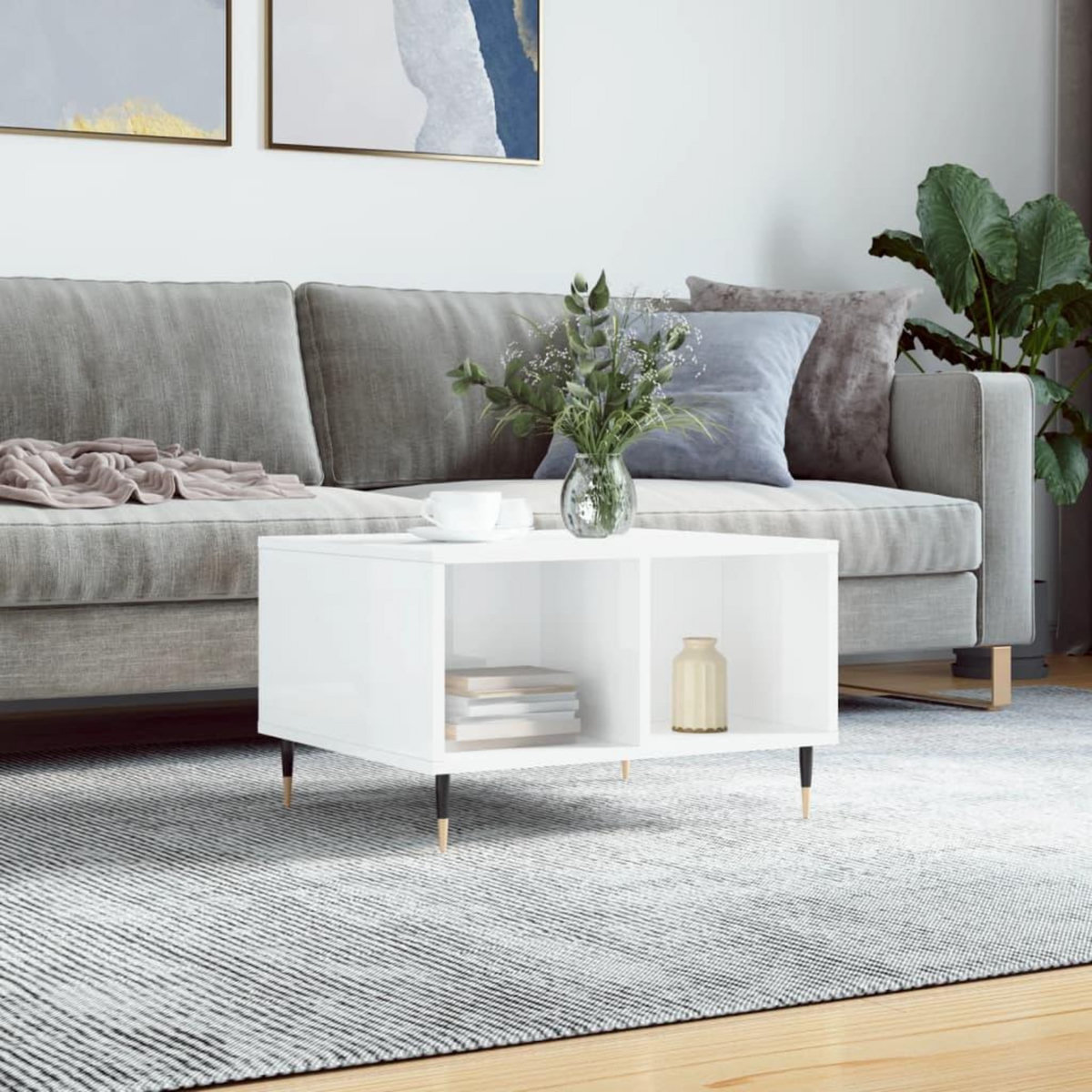 VIDAXL Table basse Blanc brillant 60x50x36,5 cm Bois d'ingenierie