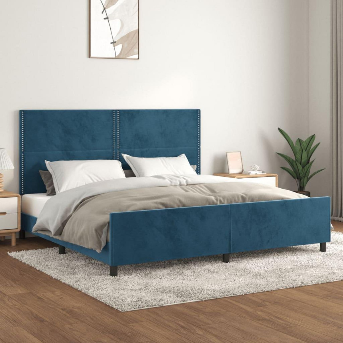 VIDAXL Cadre de lit sans matelas bleu fonce 200x200 cm velours