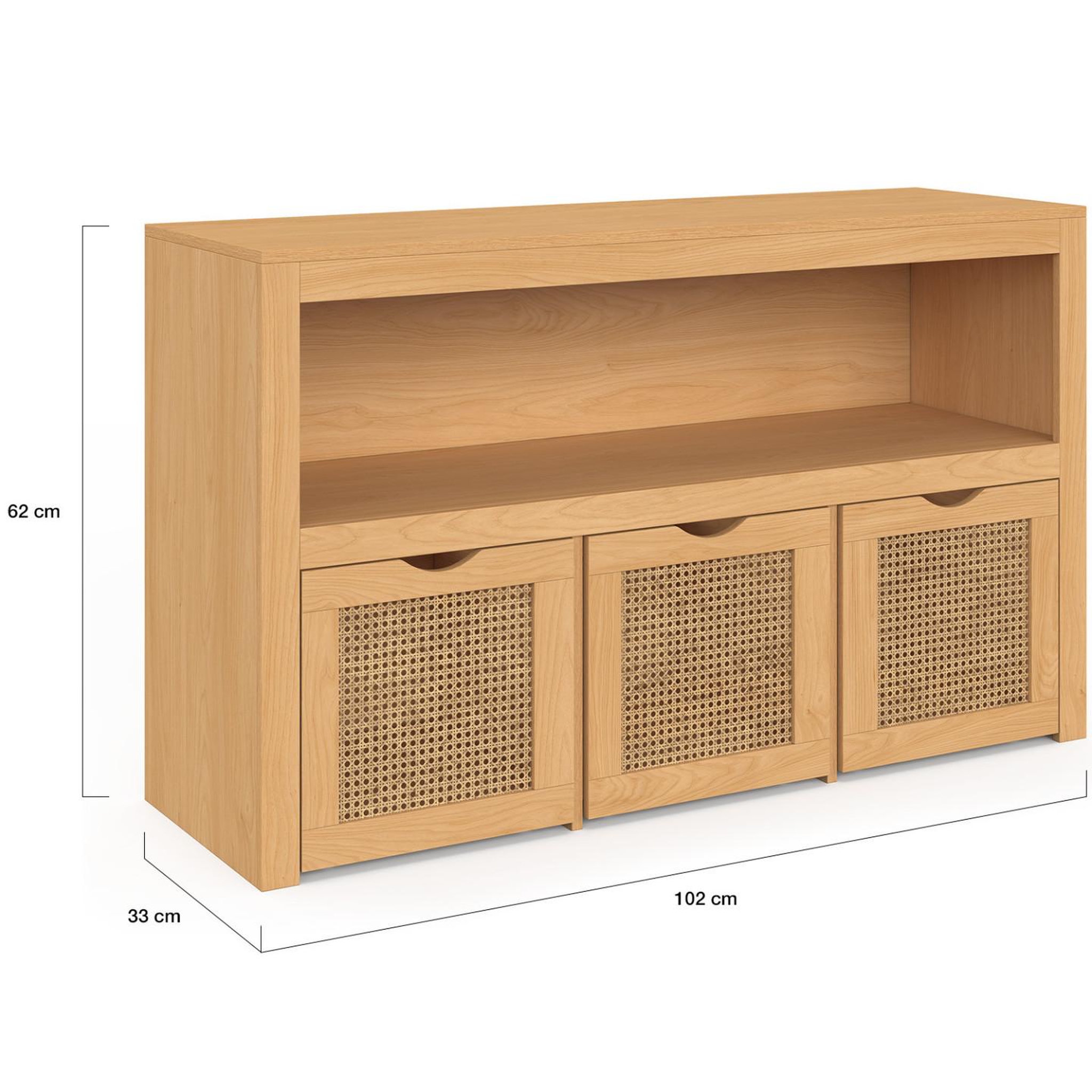 Voir la diapositive 5 : ID MARKET Meuble de rangement enfant edhen bois et cannage 3 tiroirs cubes sur roulettes