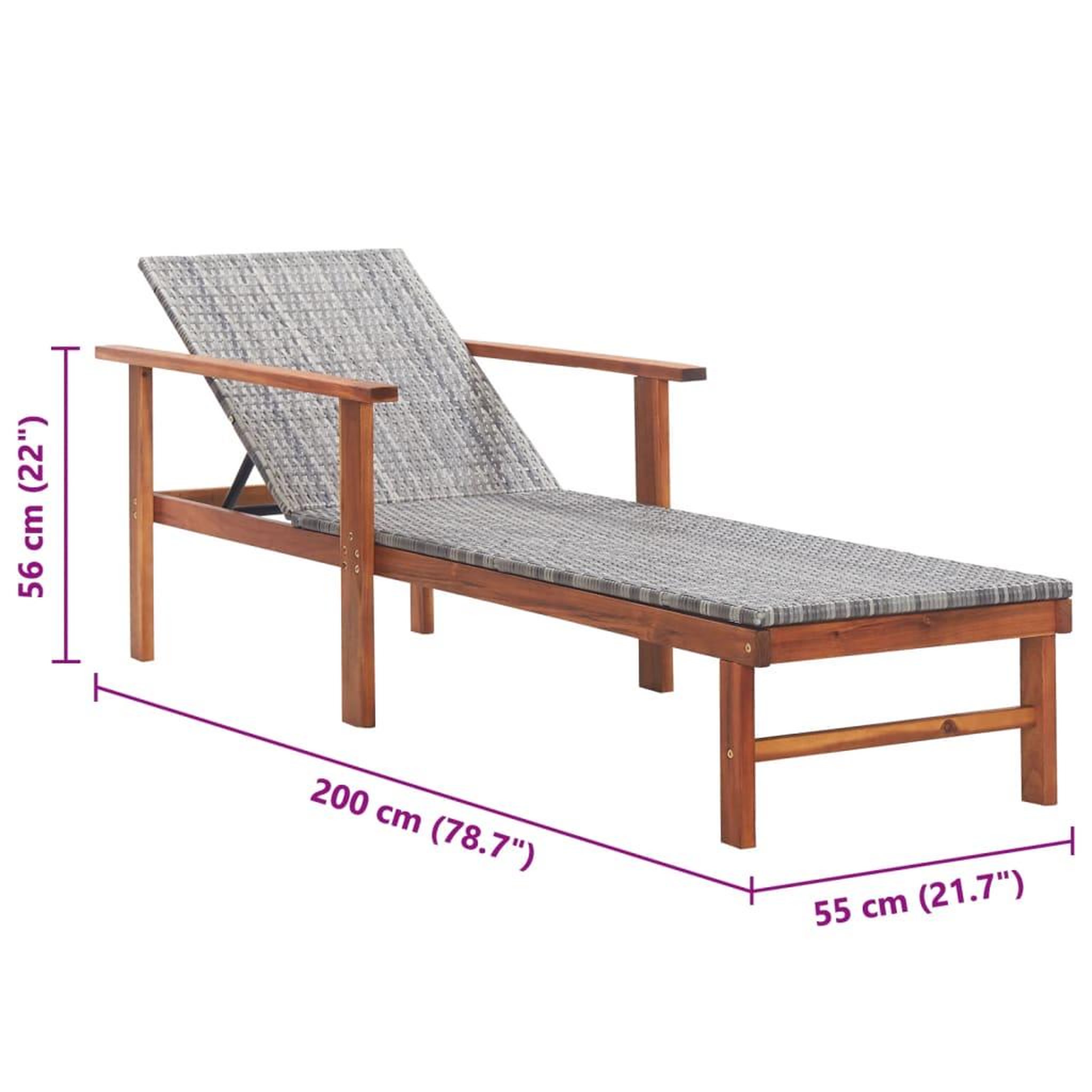 Voir la diapositive 6 : VIDAXL Chaise longue Resine tressee et bois d'acacia massif Gris