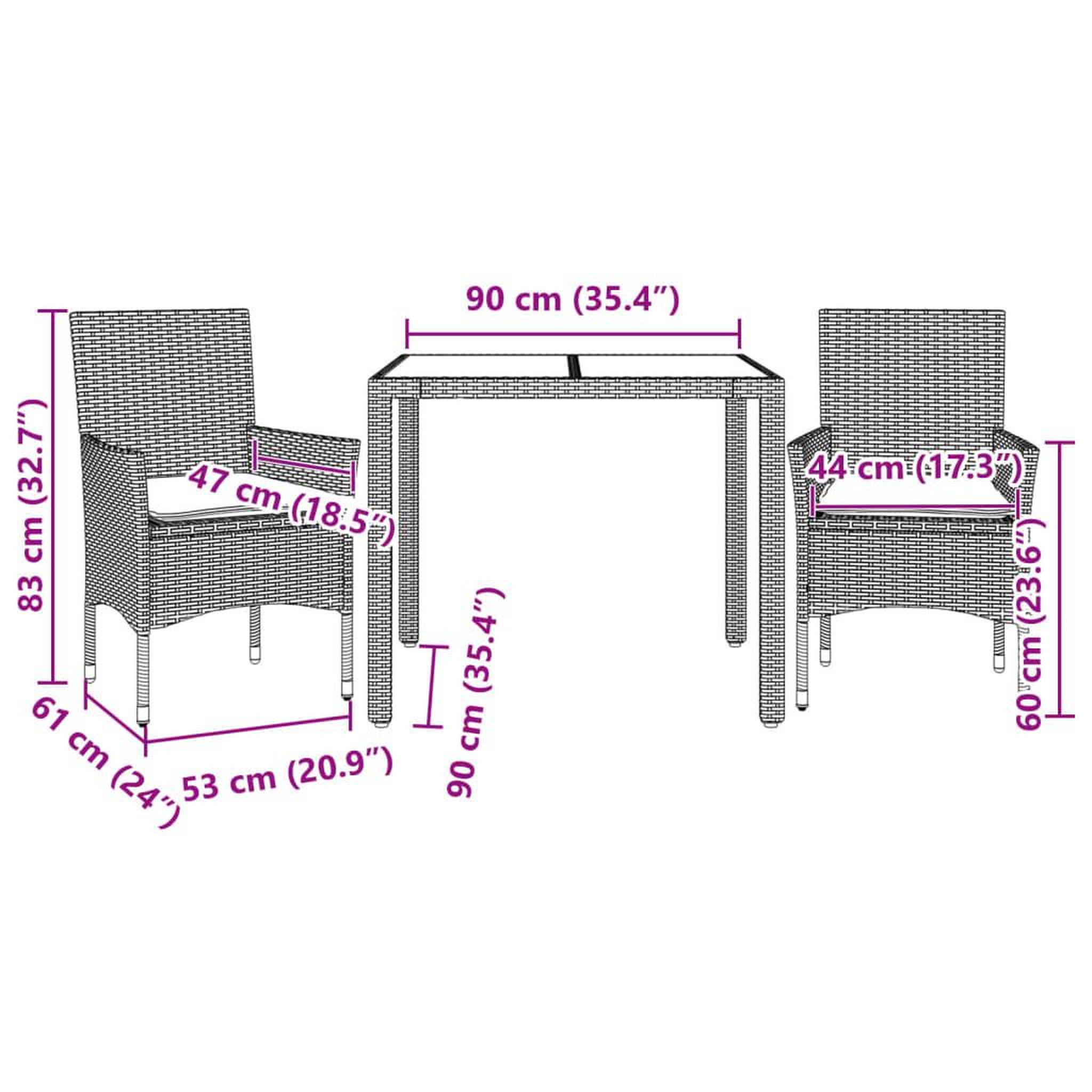 Voir la diapositive 6 : VIDAXL Ensemble a manger de jardin et coussins 3pcs marron rotin verre