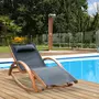 OUTSUNNY Chaise longue fauteuil berçant à bascule transat bain de soleil rocking chair en bois charge 120 Kg noir