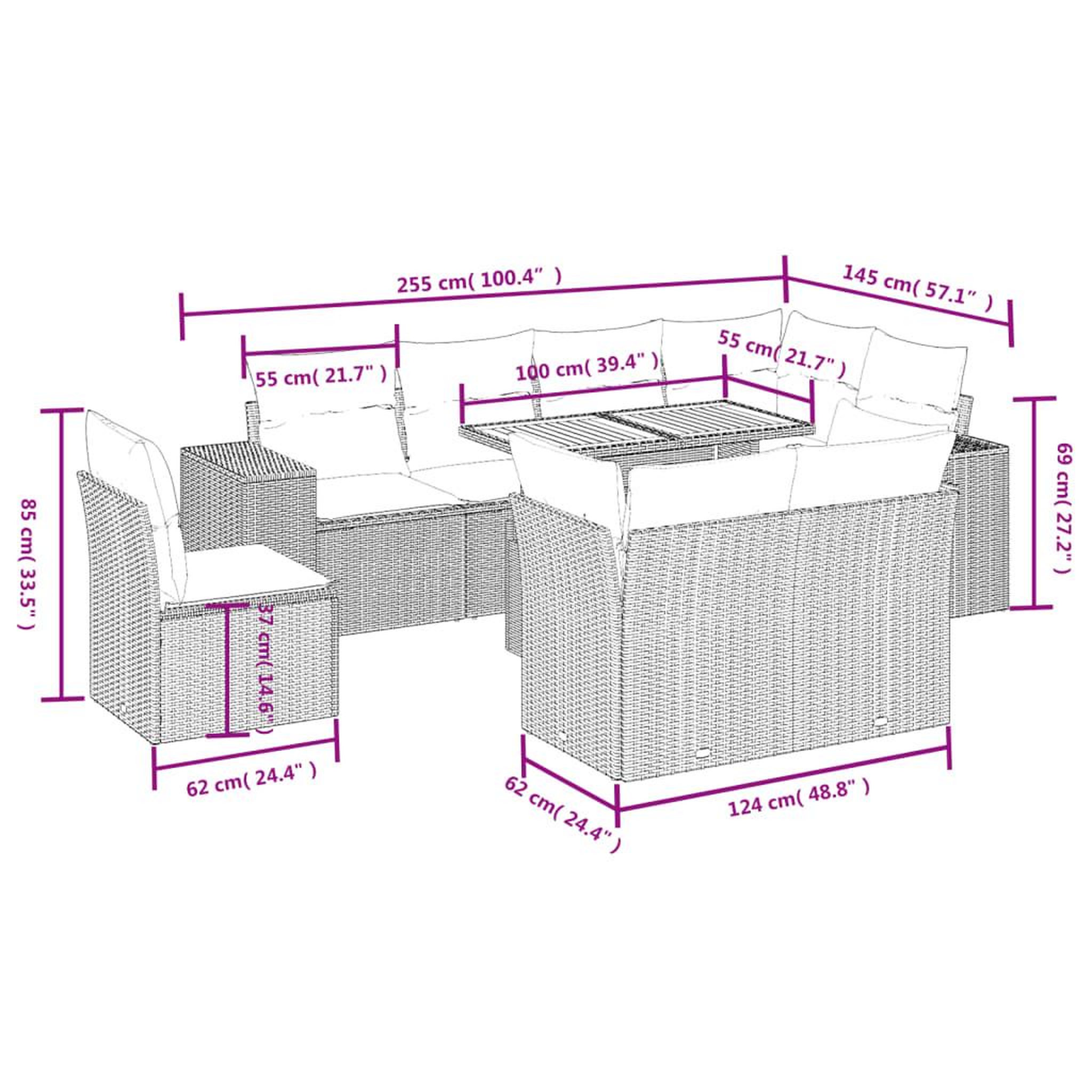 Voir la diapositive 4 : VIDAXL Salon de jardin 9 pcs avec coussins noir resine tressee