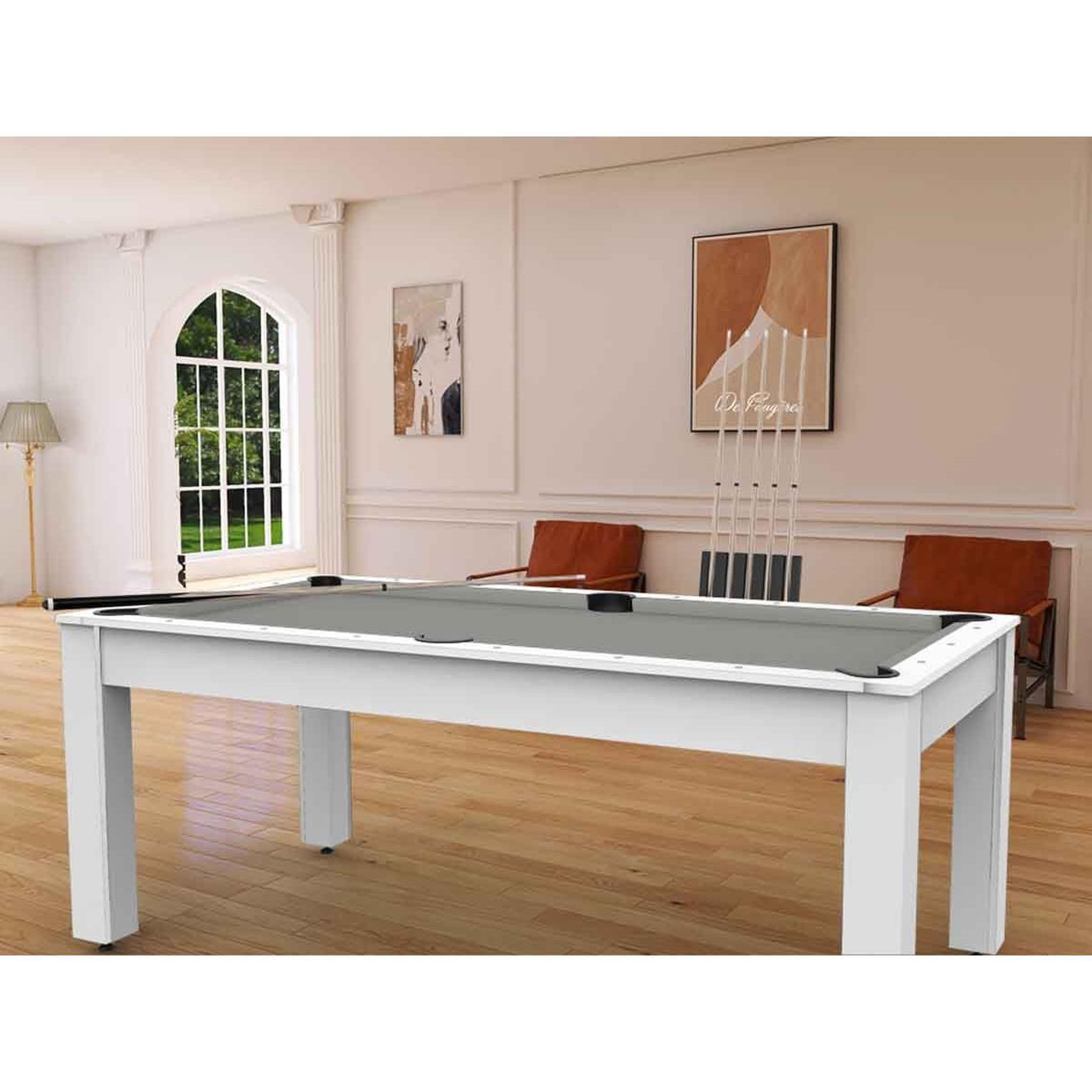 Voir la diapositive 2 : DE FAUGERES Table de Billard Convertible  Oregon  213cm Blanc & Gris