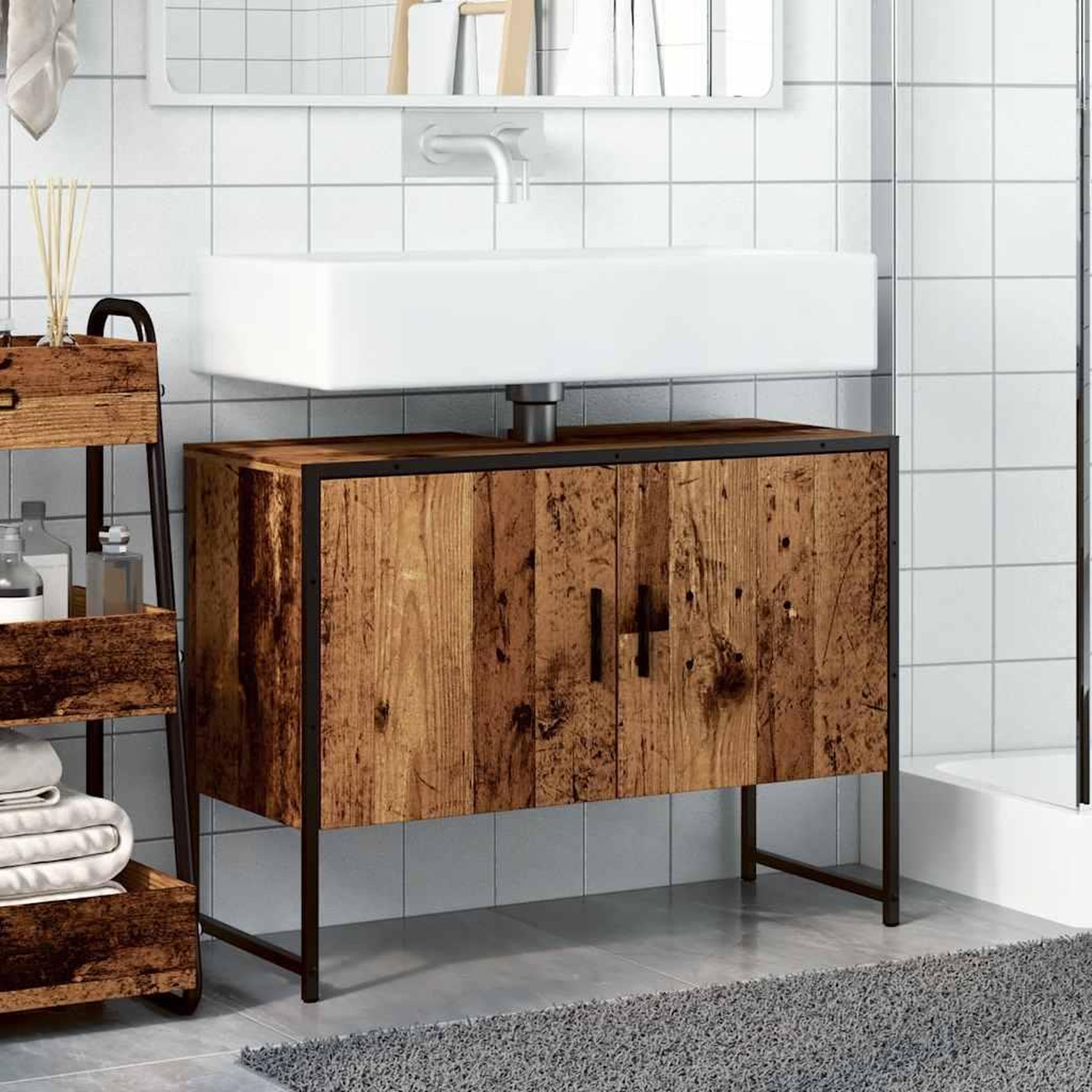 Voir la diapositive 3 : VIDAXL Armoire de salle de bain vieux bois 80x33x60 cm bois ingenierie