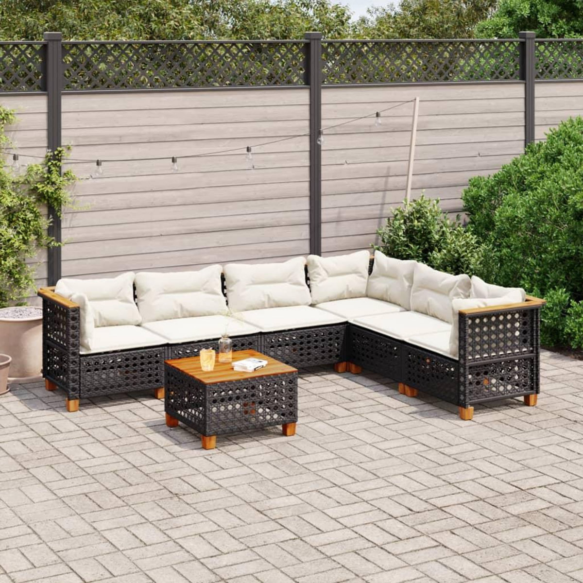 VIDAXL Salon de jardin 7 pcs avec coussins noir resine tressee