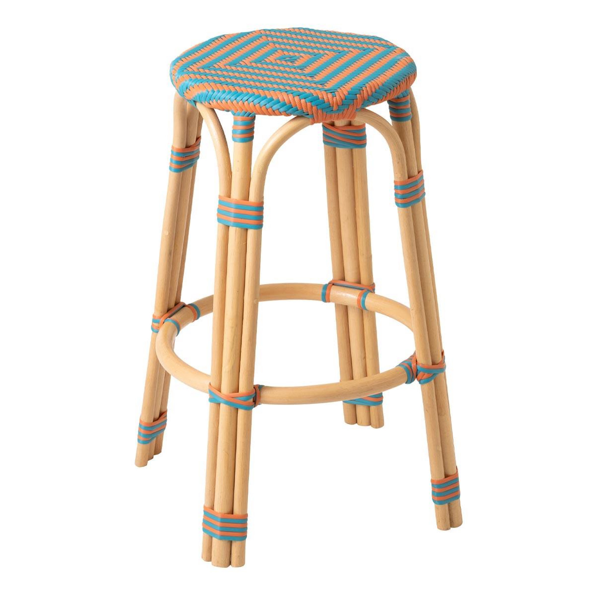 J-LINE Tabouret de Bar en Rotin  Geo  66cm Orange & Turquoise