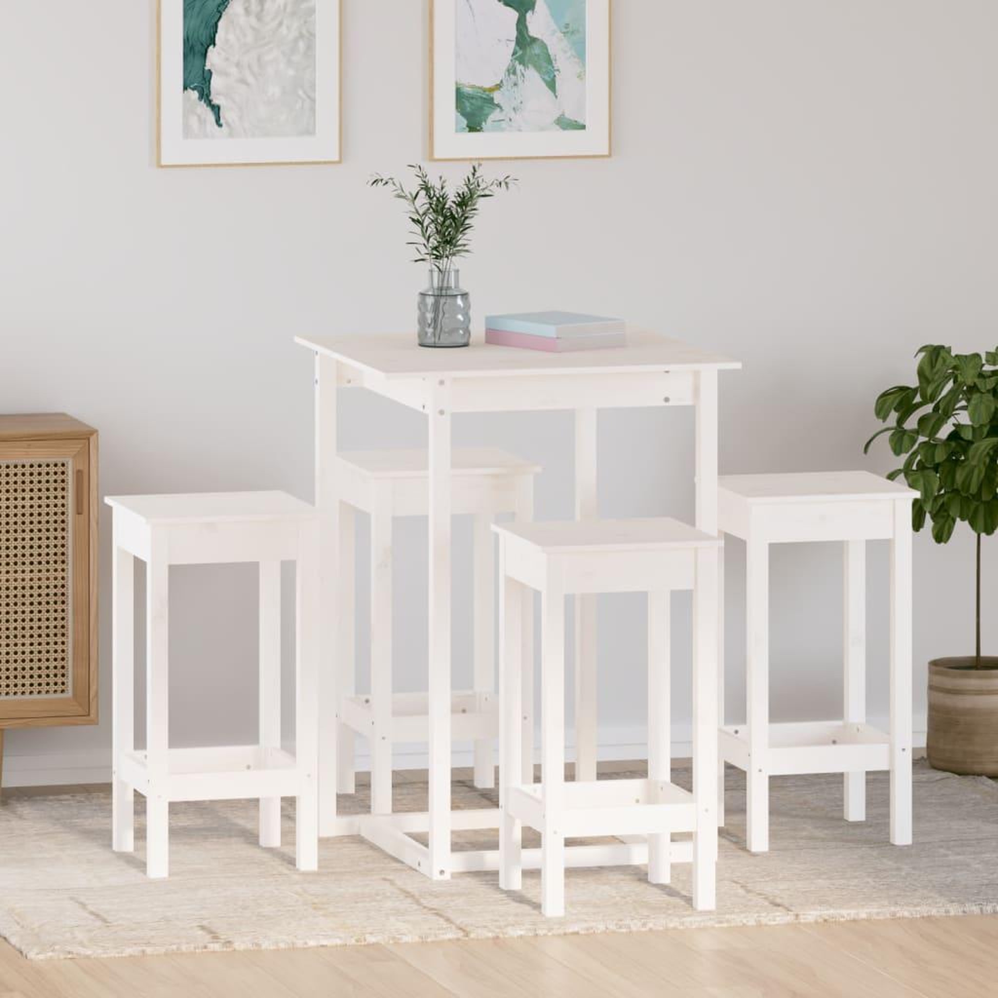 Voir la diapositive 1 : VIDAXL Ensemble de bar 5 pcs Blanc Bois de pin massif