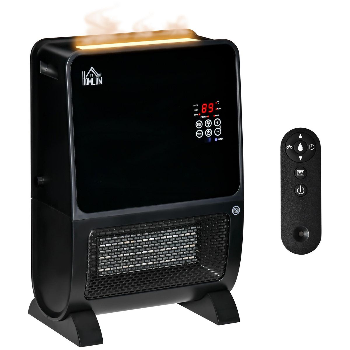 HOMCOM HOMCOM Chauffage humidificateur 2 en 1 avec éclairage LED 3 couleurs - chauffage soufflant 2000 W céramique PTC - 3 modes, timer - télécommande incluse - ABS noir