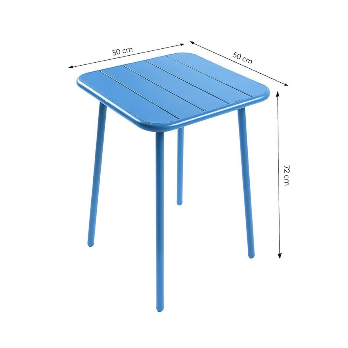 CONCEPT USINE Ensemble table de jardin carrée 50cm et 2 chaises bleu BERGAME
