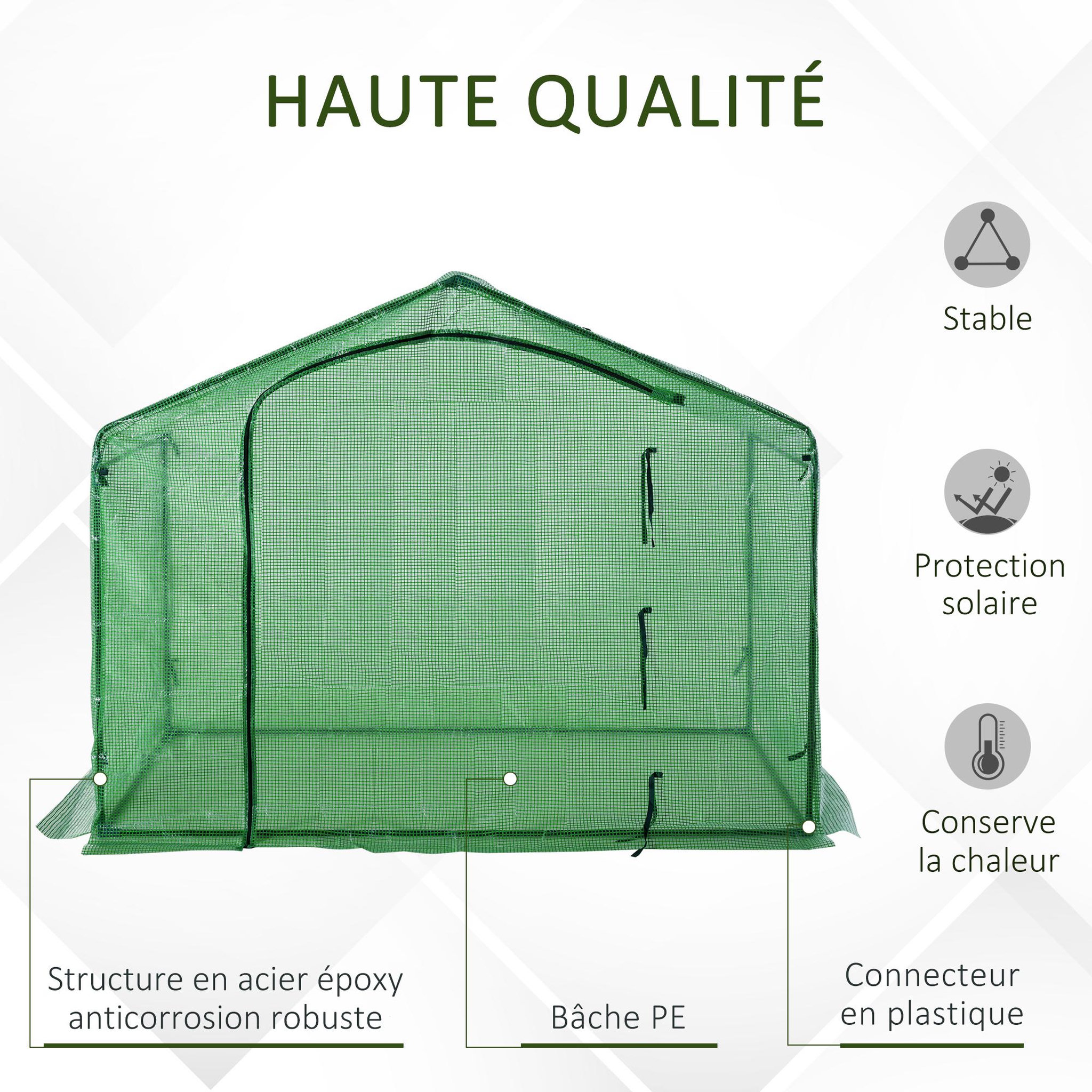 Voir la diapositive 4 : OUTSUNNY Serre de jardin balcon terrasse serre pour tomates 1,8l x 1l x 1,68h m acier pe imperméable transparent vert