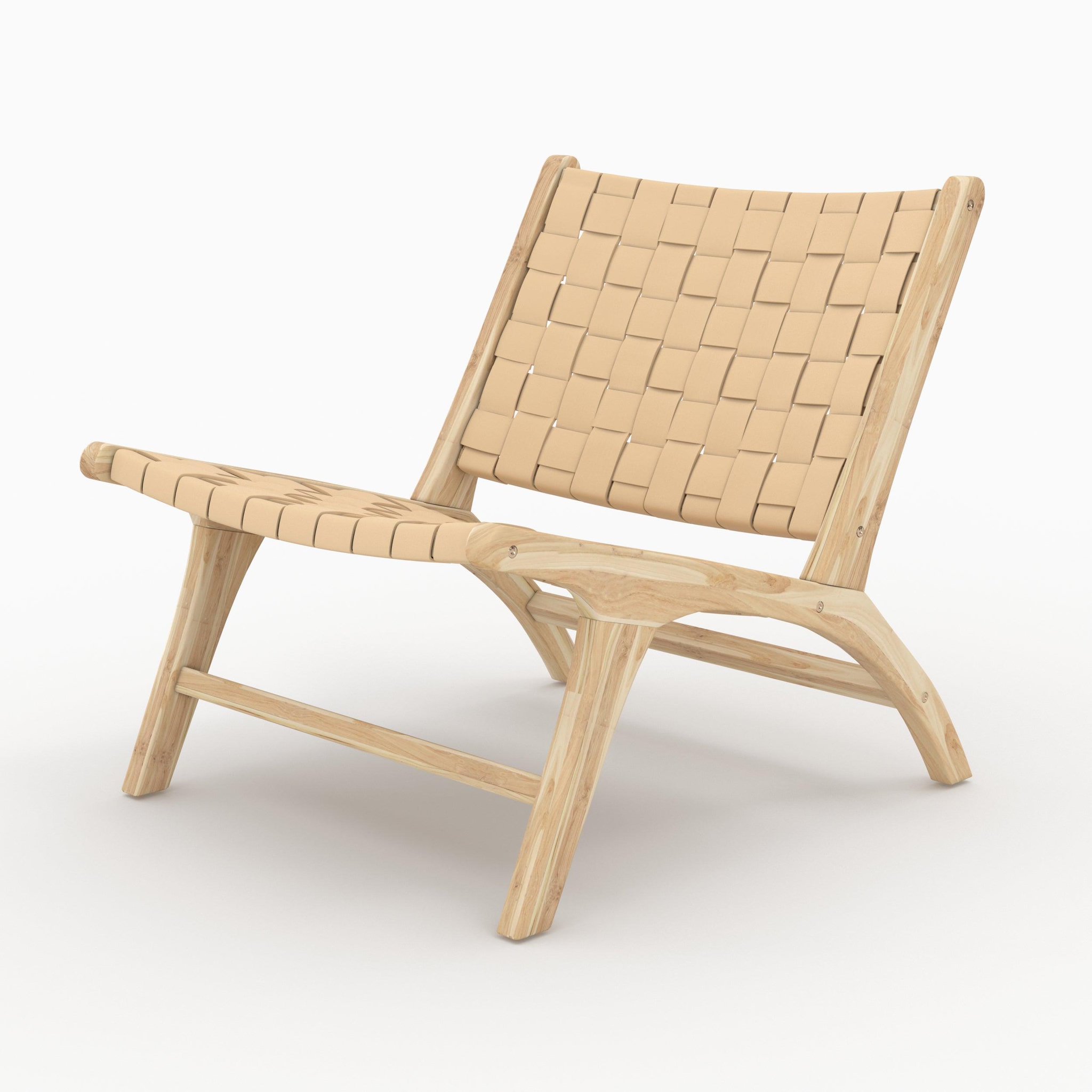 MAISON PAVANE Fauteuil en teck et cuir tressé beige-kuna