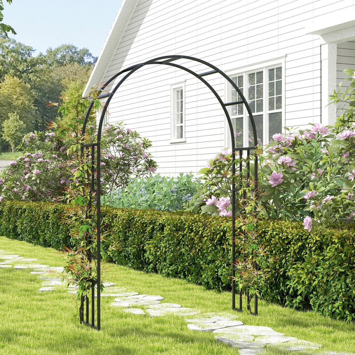 OUTSUNNY Arche de jardin arche à rosiers style fer forgé dim. 150L x 40l x 223H cm métal époxy noir