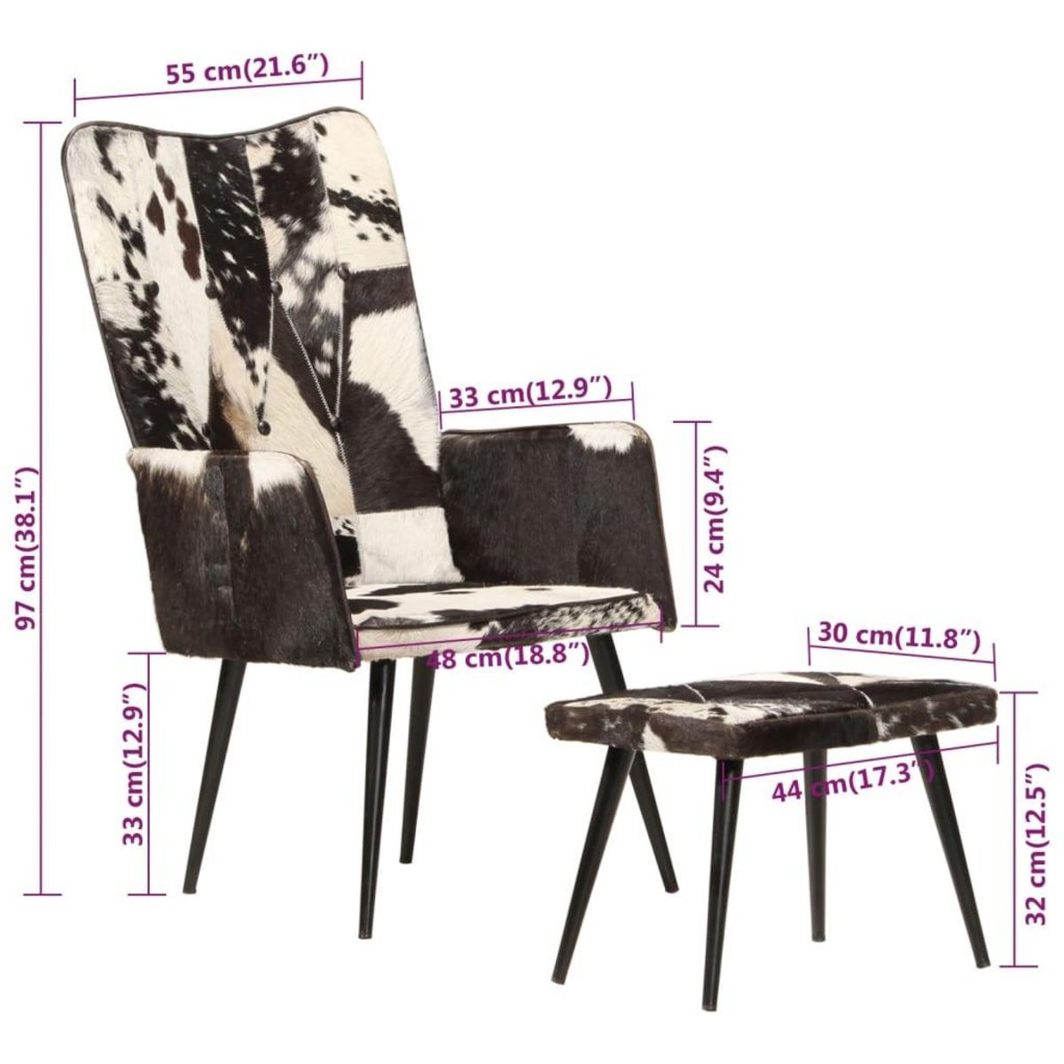 VIDAXL Chaise a oreilles avec repose-pied Noir Cuir veritable