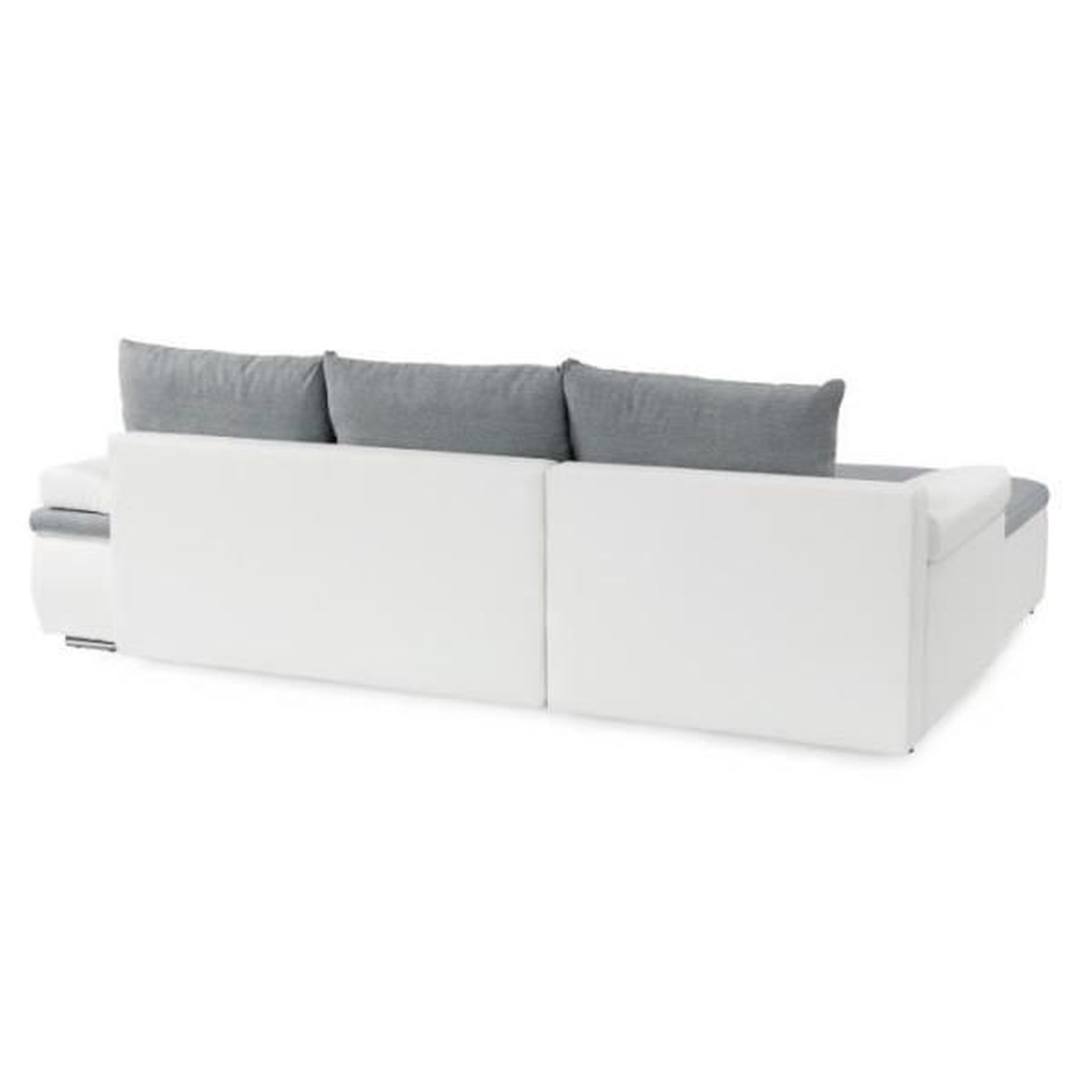 Voir la diapositive 6 : MARKET24 Canapé d'angle réversible convertible 3 places+Coffre - Simili blanc et tissu gris - CELINA - L 274 x P 184 cm - Fabriqué en