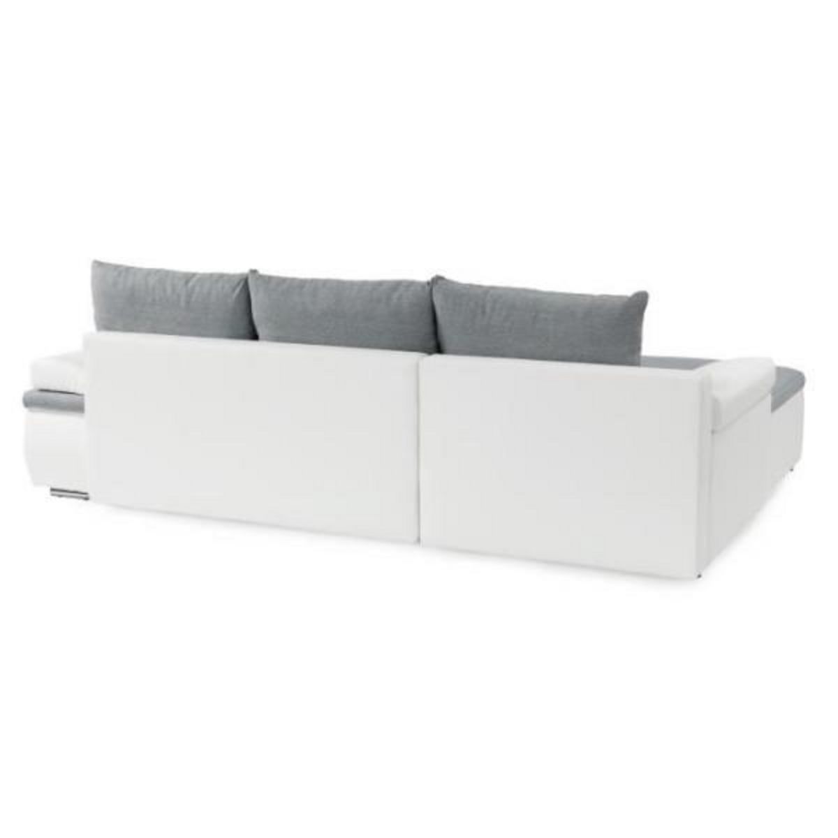 MARKET24 Canapé d'angle réversible convertible 3 places+Coffre - Simili blanc et tissu gris - CELINA - L 274 x P 184 cm - Fabriqué en