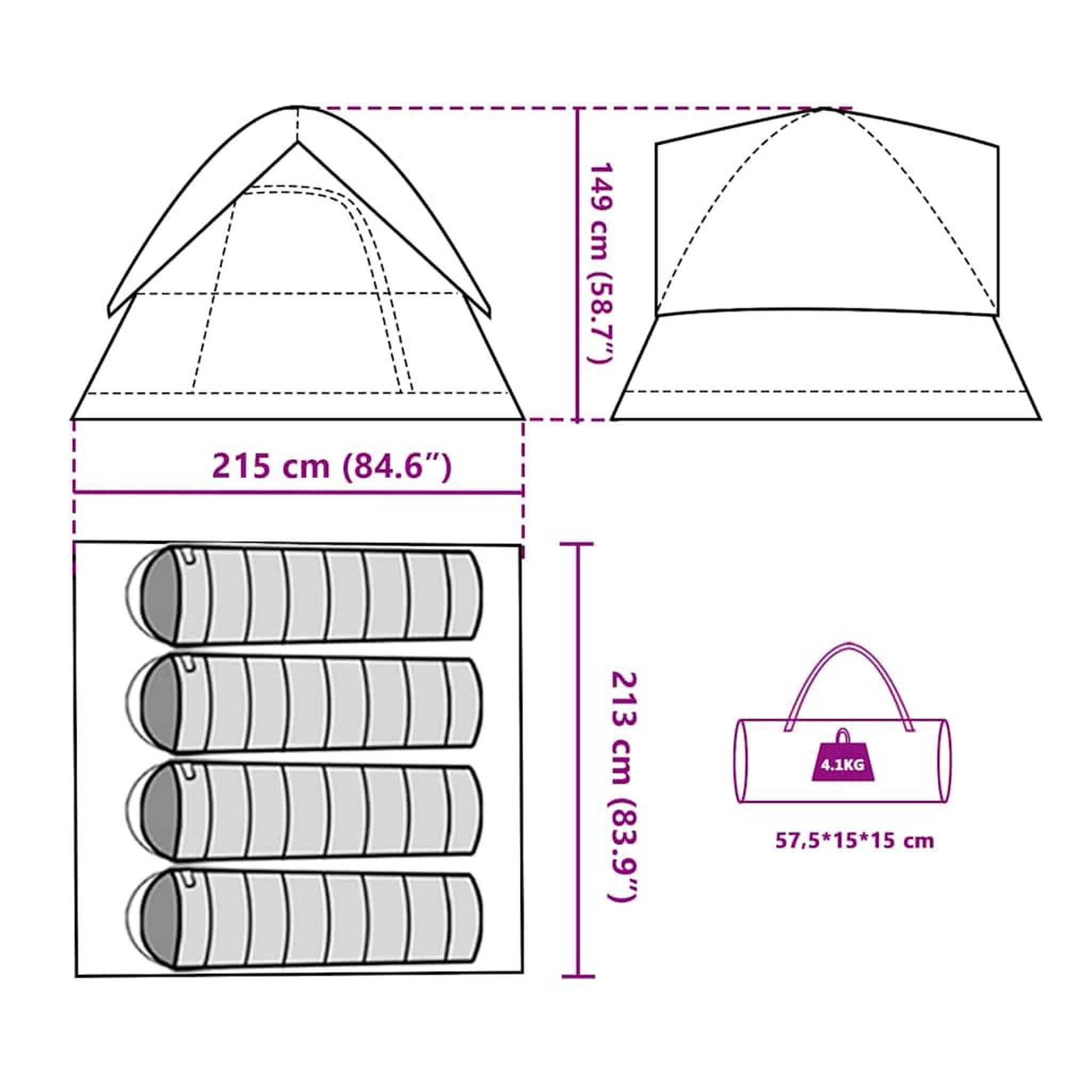 Voir la diapositive 6 : VIDAXL Tente de camping a dome 4 personnes bleu impermeable