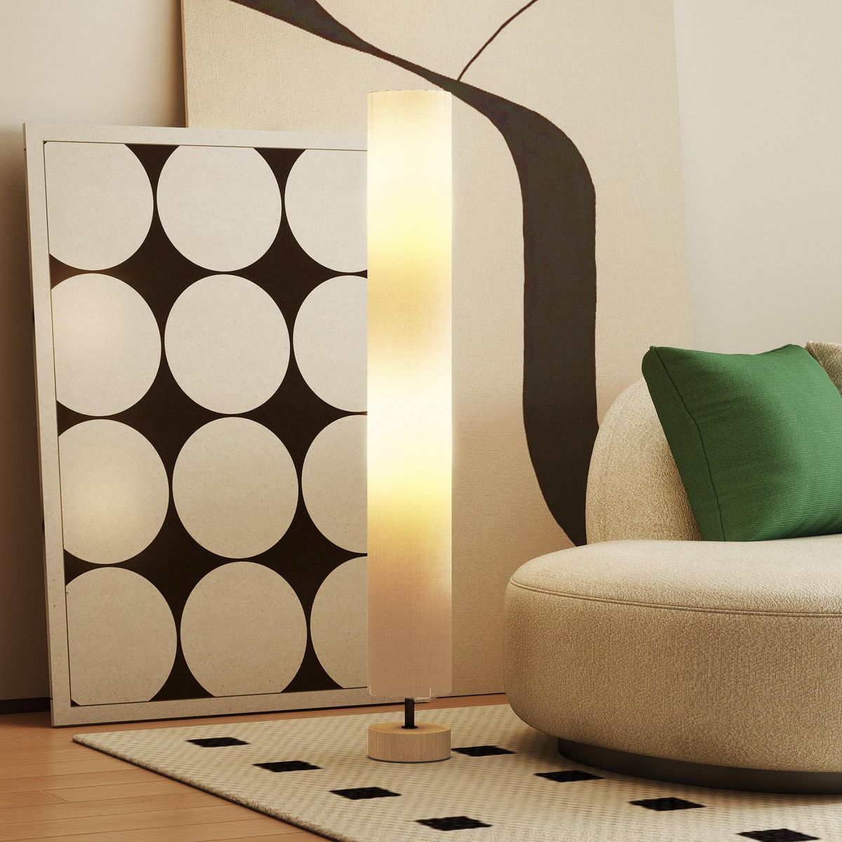 HOMCOM Lampadaire colonne sur pied bois contemporain H.120 cm abat-jour lin beige