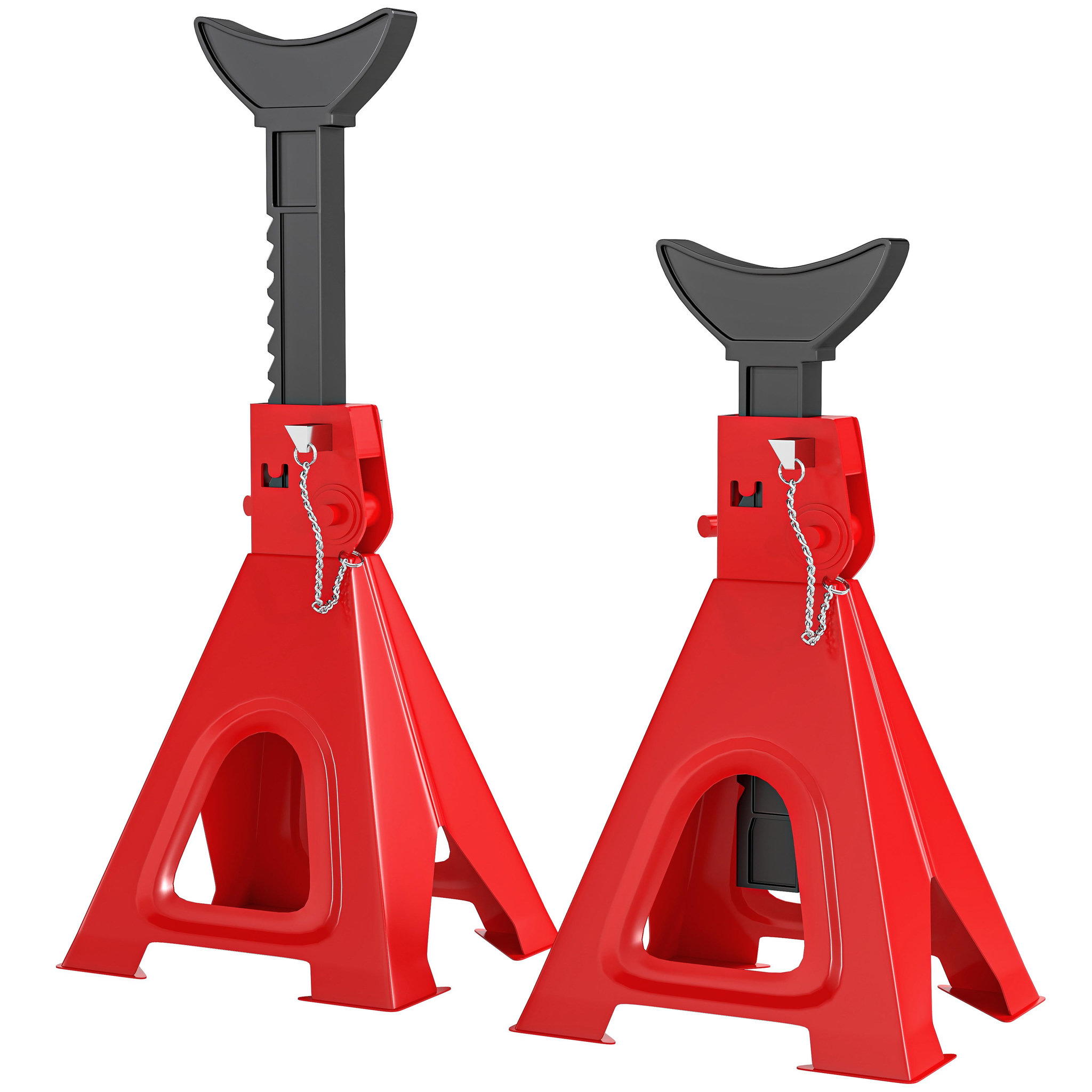 Voir la diapositive 1 : HOMCOM Lot de 2 chandelles - jusqu'à 6000 Kg par chandelle - H.375-592 mm - 4 pieds - acier rouge noir