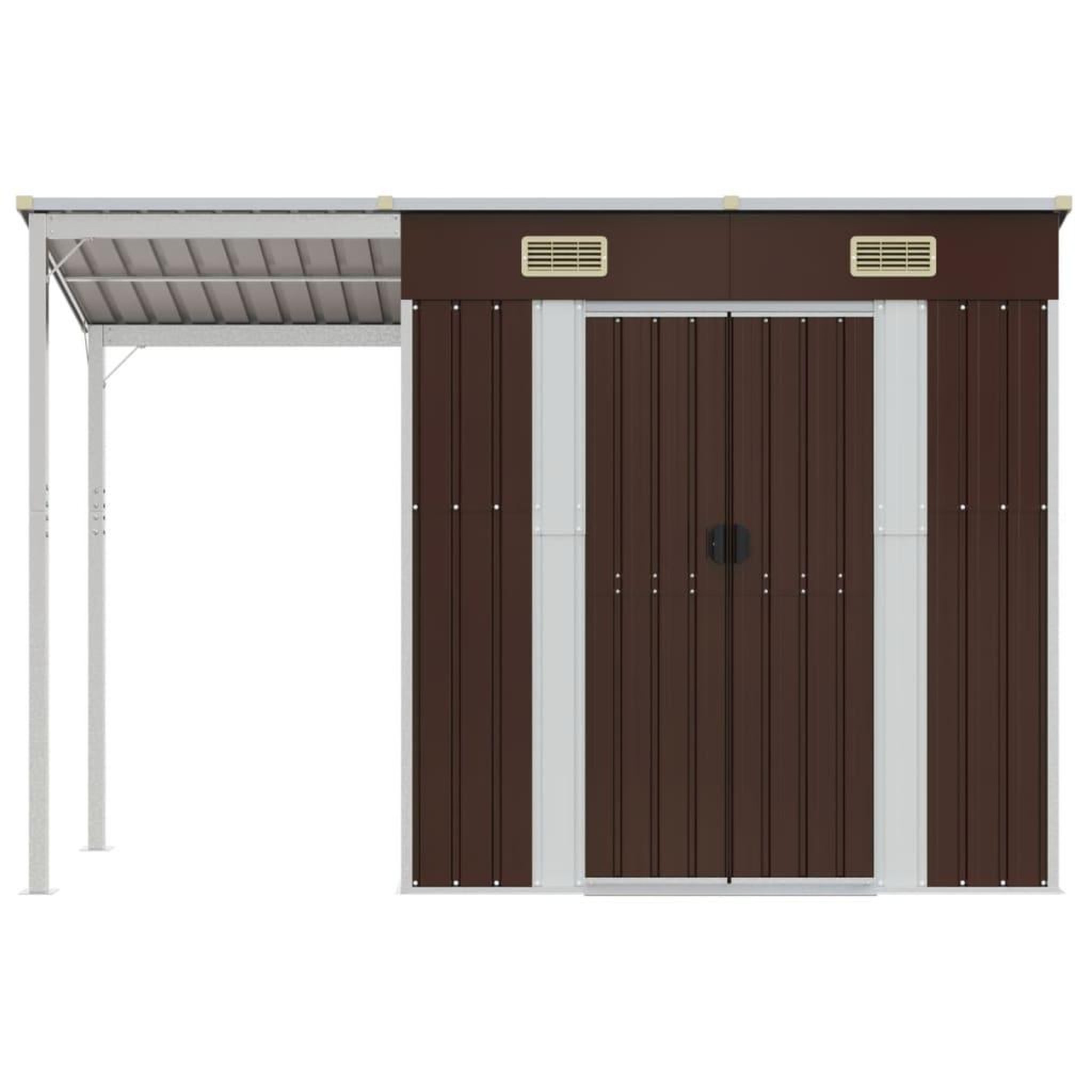 Voir la diapositive 3 : VIDAXL Abri de jardin avec toit prolonge marron 277x110,5x181 cm acier