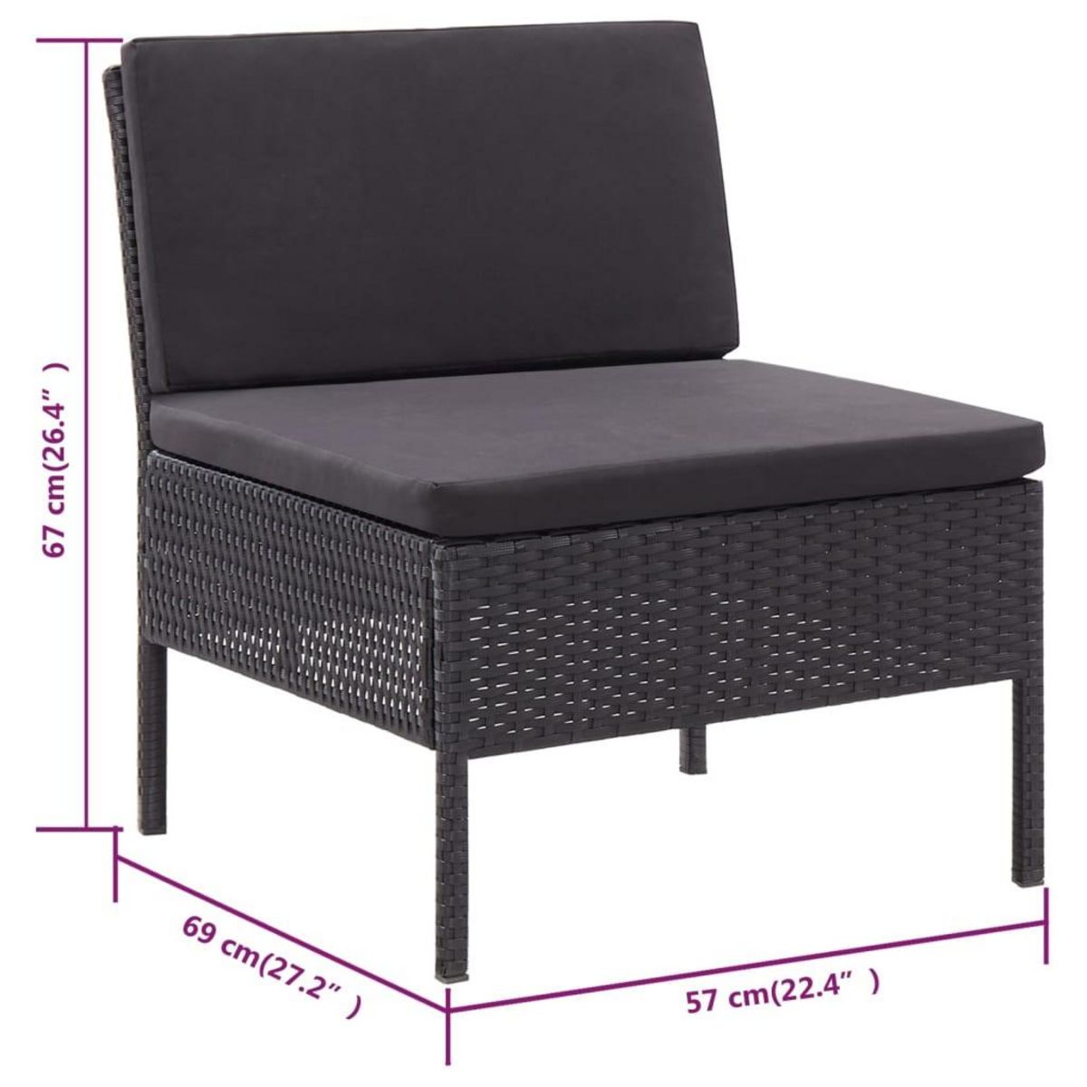 VIDAXL Salon de jardin 3 pcs avec coussins Resine tressee Noir