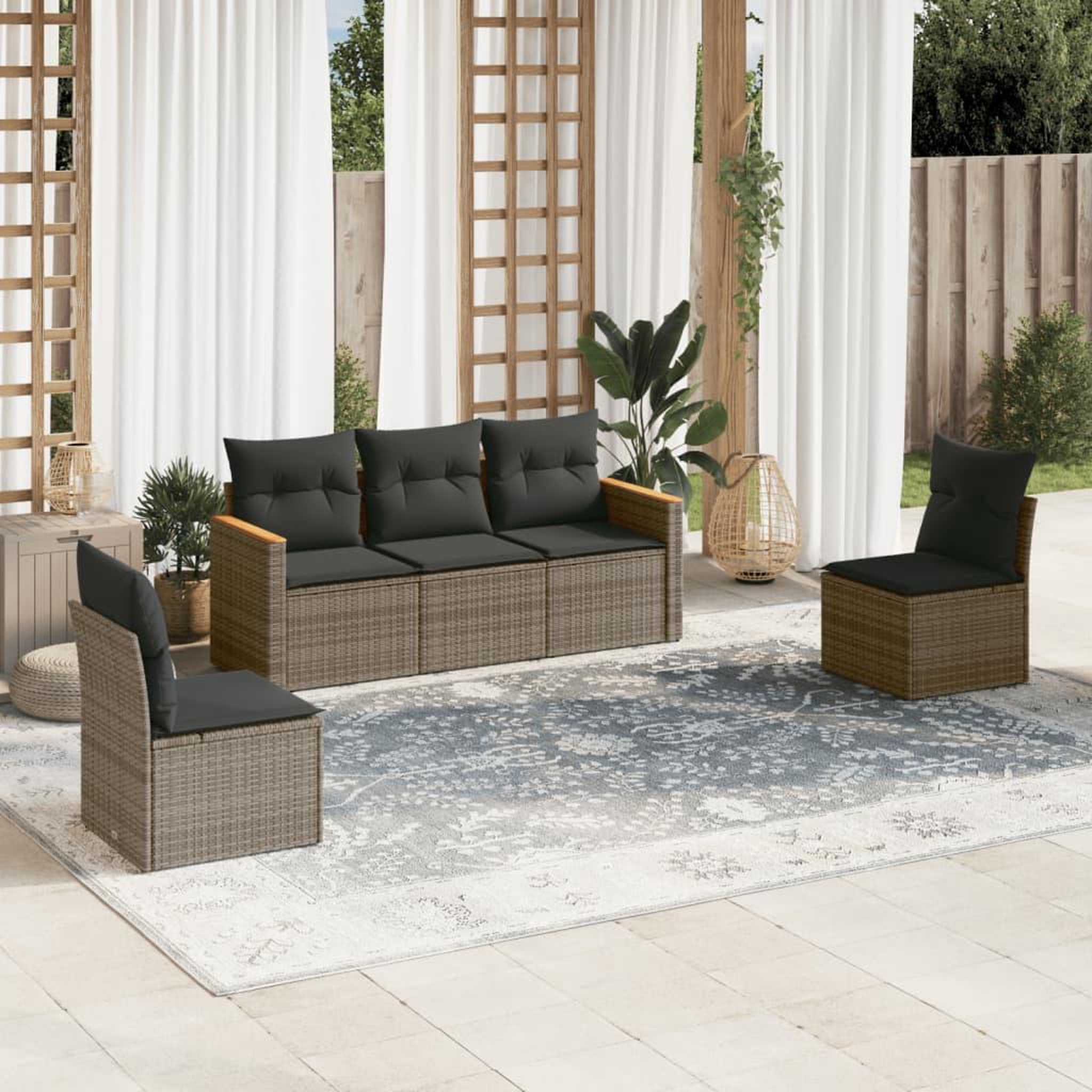 VIDAXL Salon de jardin 5 pcs avec coussins gris resine tressee
