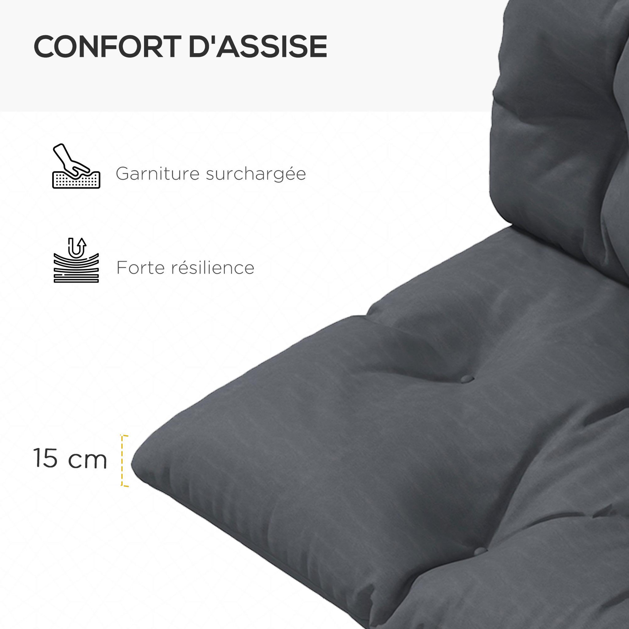 Voir la diapositive 4 : OUTSUNNY Ensemble de 2 coussins d'extérieur assise dossier canapé gris