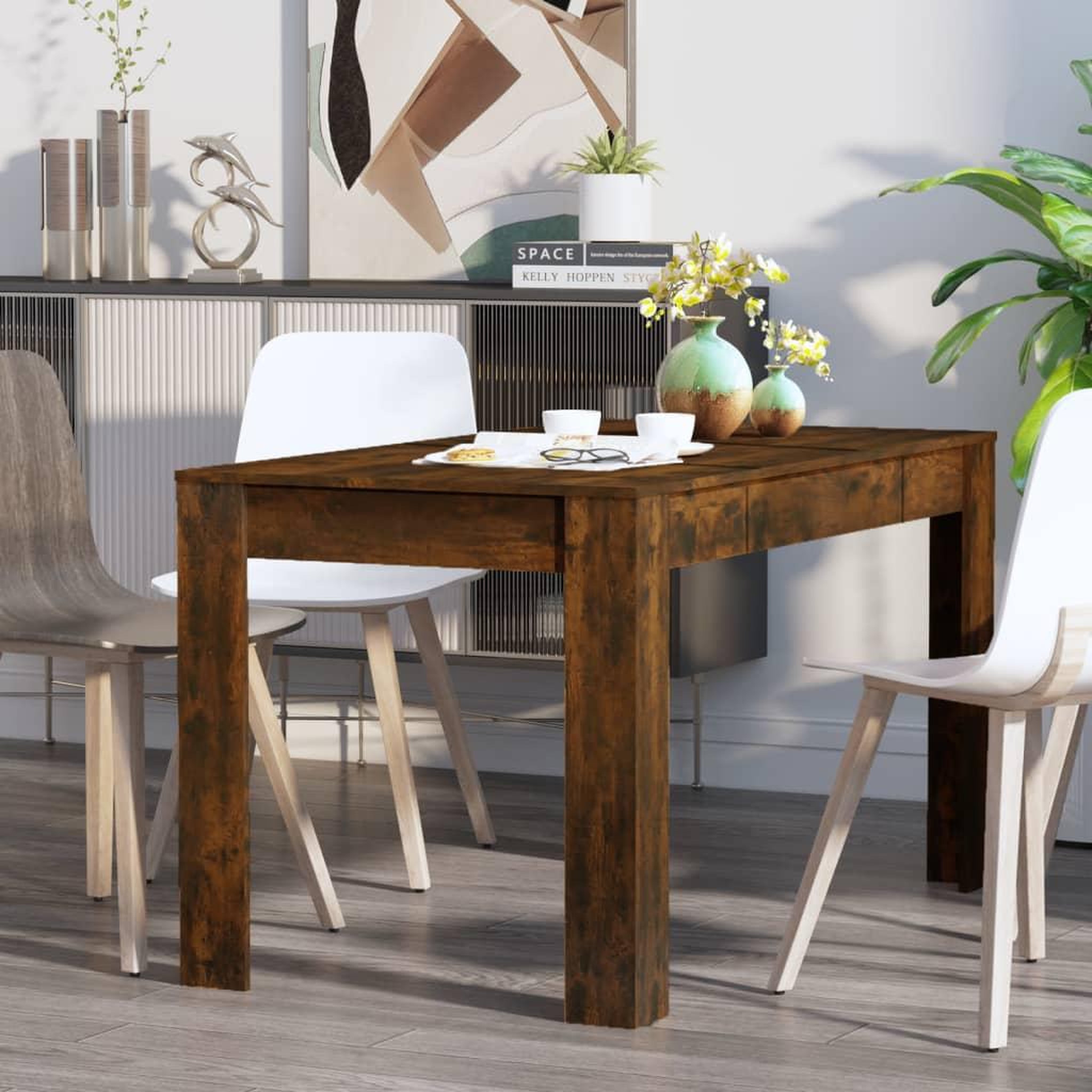 Voir la diapositive 5 : VIDAXL Table a manger chene fume 140x74,5x76 cm bois d'ingenierie