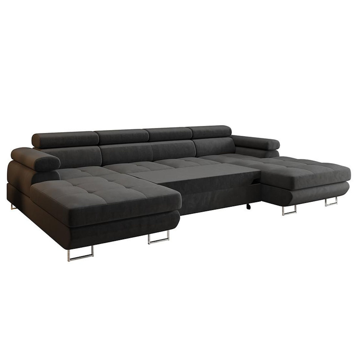 BEST MOBILIER Ayden - canapé panoramique en u 7 places convertible avec coffre et têtières réglables en tissu