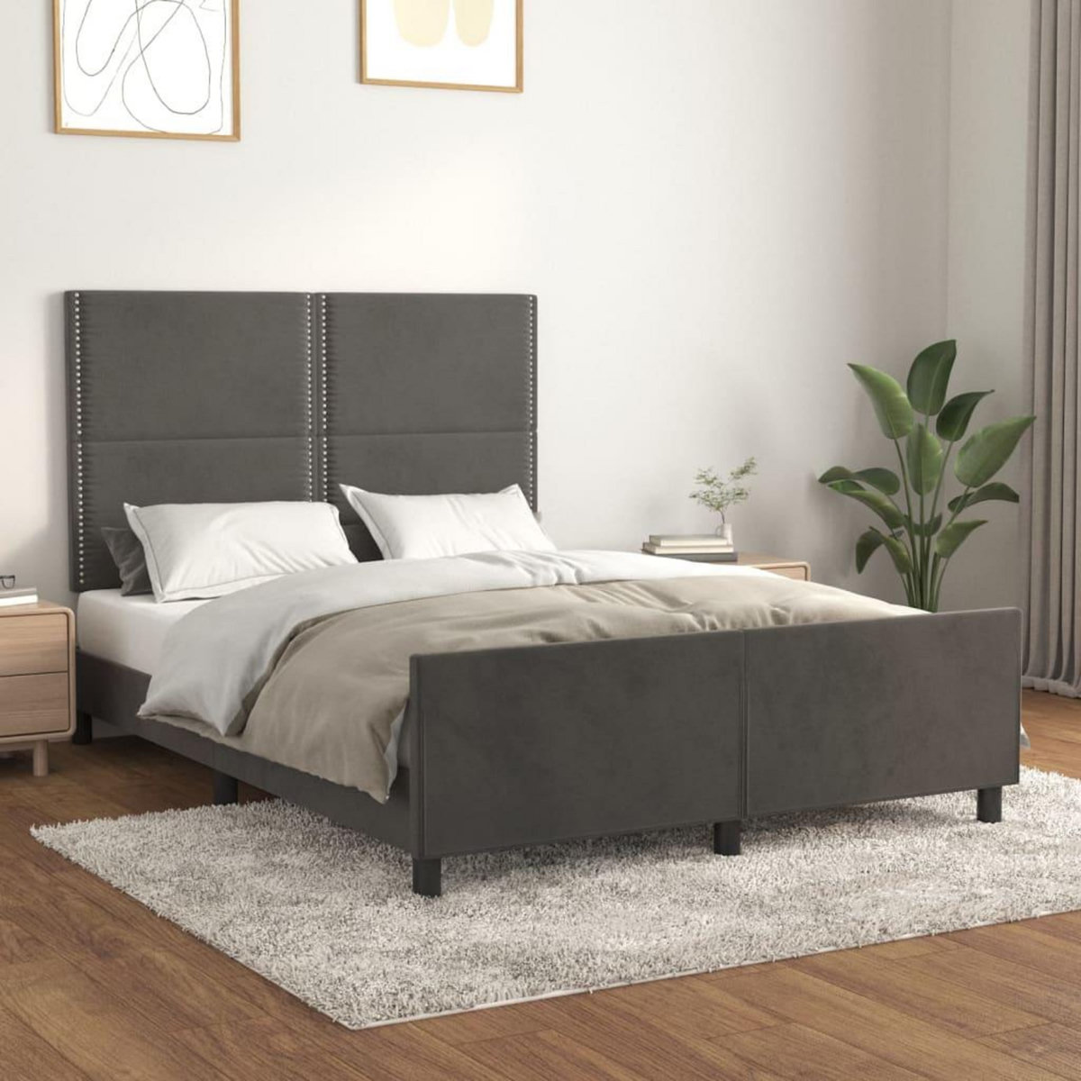 VIDAXL Cadre de lit sans matelas gris fonce 140x190 cm velours