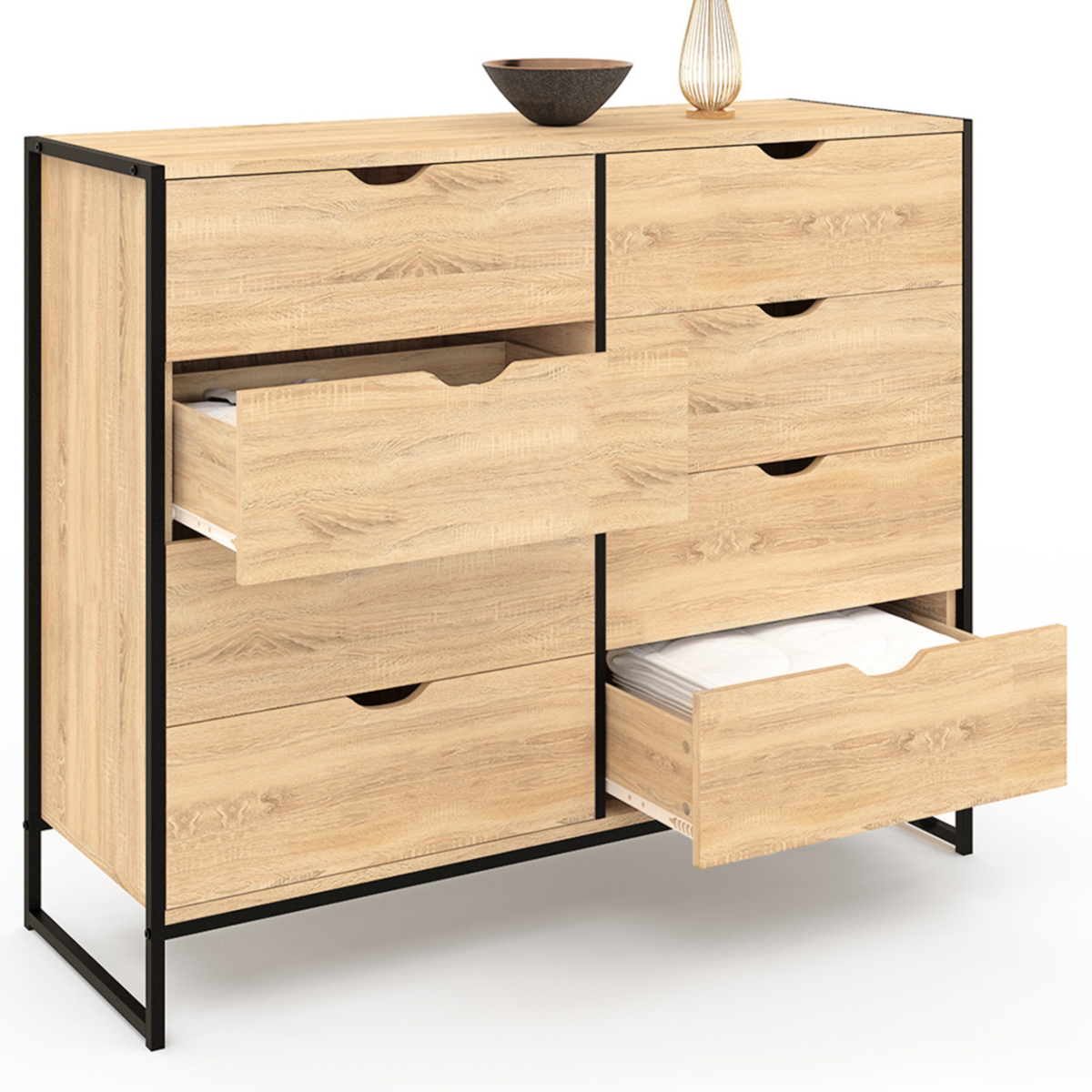 ID MARKET Commode 8 tiroirs DETROIT 115 cm design industriel