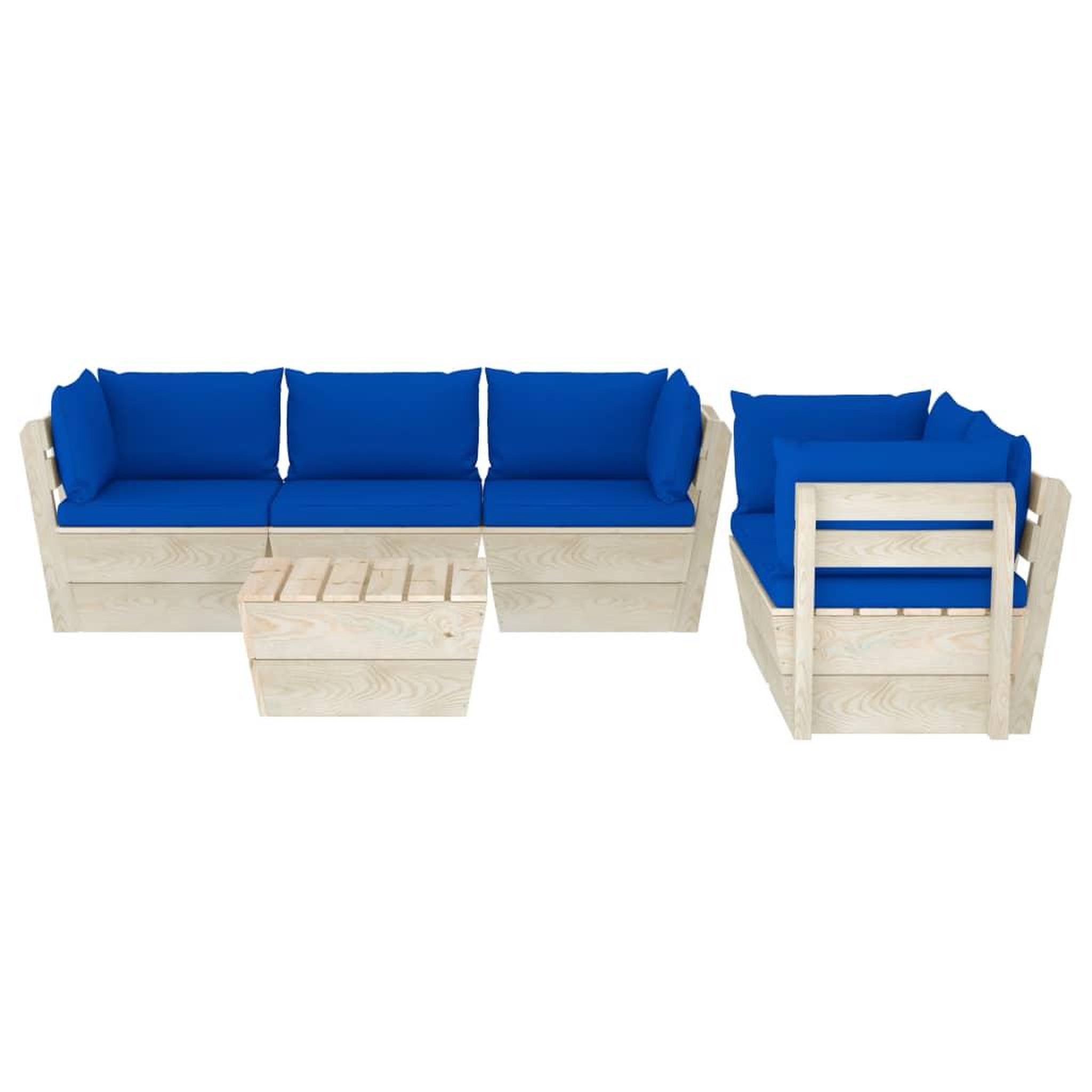 Voir la diapositive 3 : VIDAXL Salon de jardin palette 6 pcs avec coussins bois d'epicea